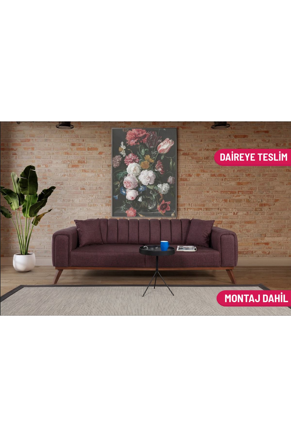 Elance Home LAVER YATAKLI KANEPE KETEN BORDO KAZAYAĞI