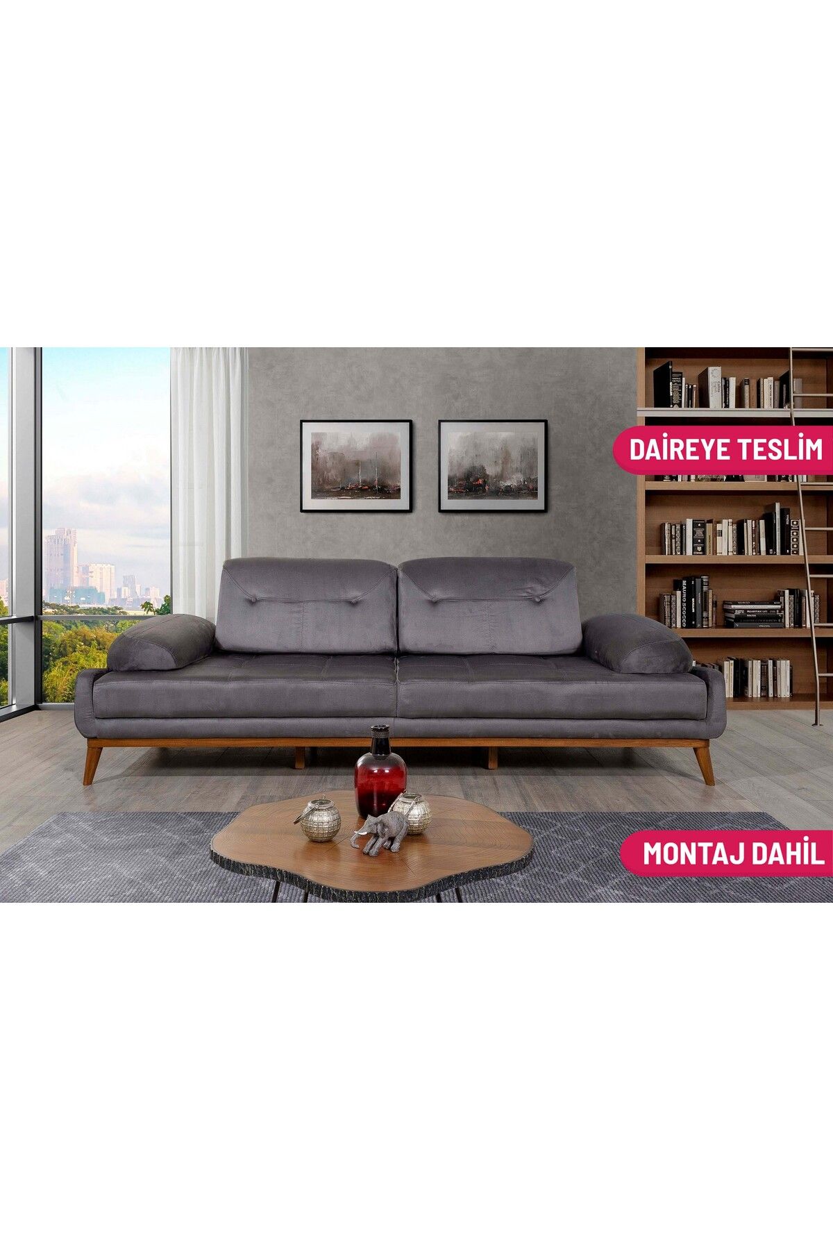 Elance Home MANDEL Üçlü Koltuk Gri