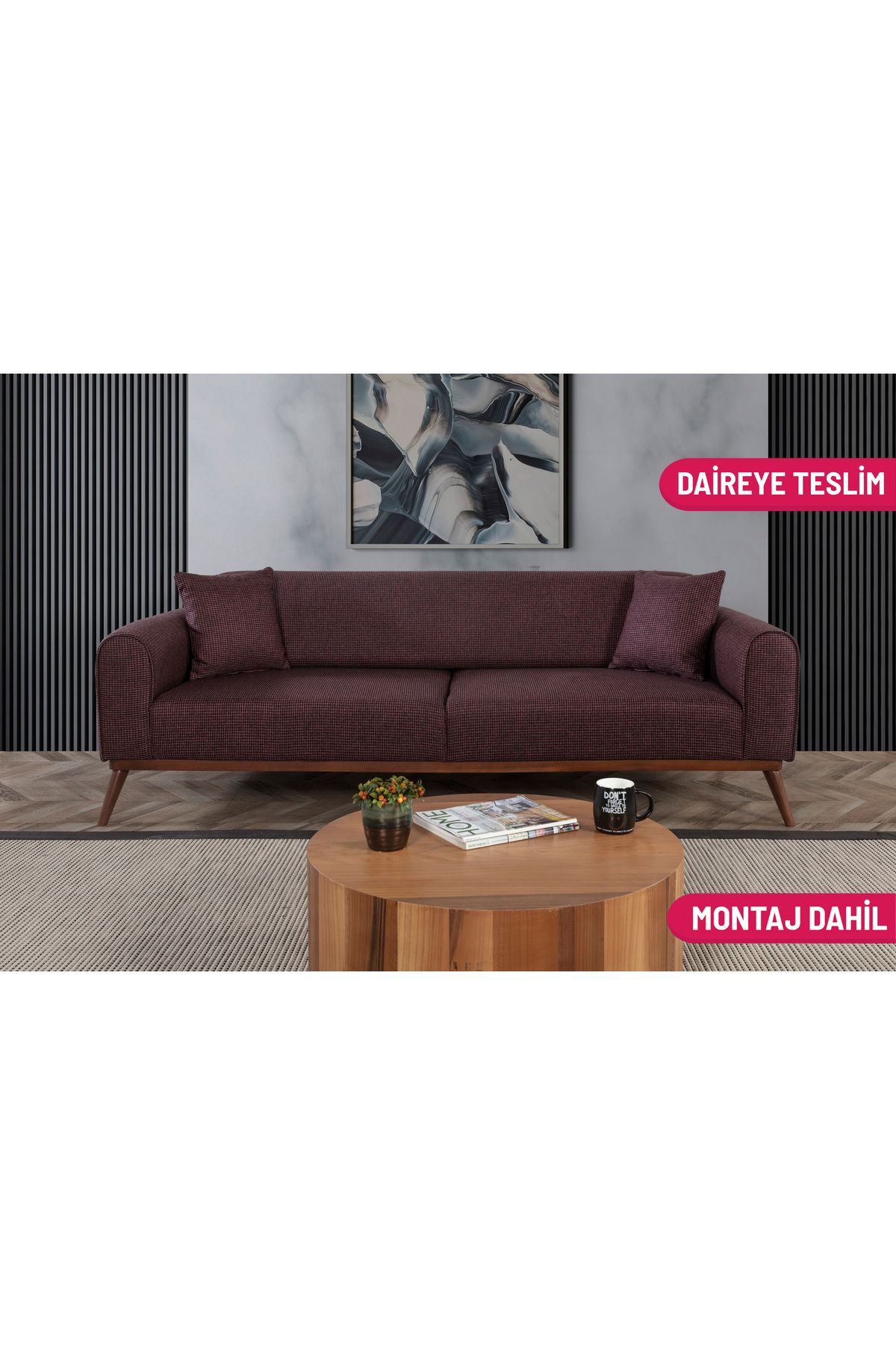 Elance Home CANNES YATAKLI KANEPE KETEN BORDO KAZAYAĞI