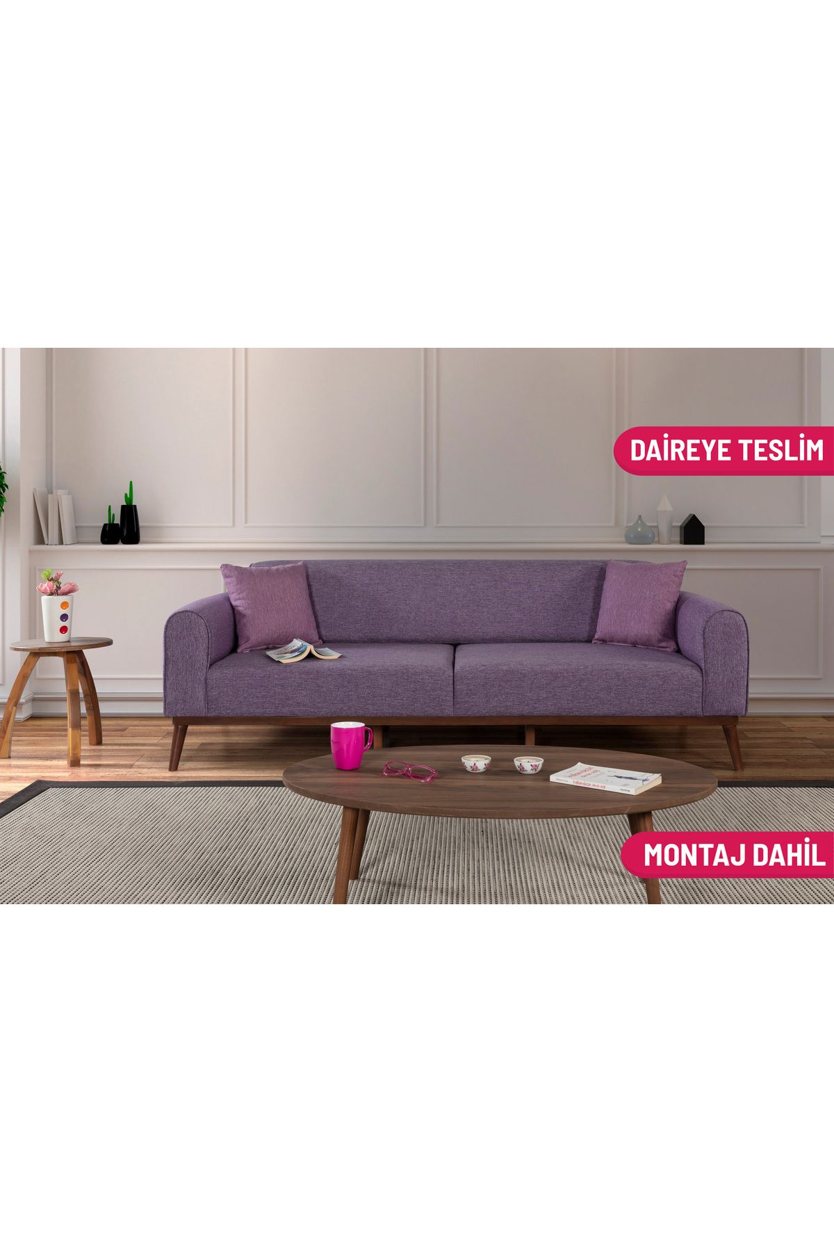 Elance Home CANNES YATAKLI KANEPE KETEN MOR