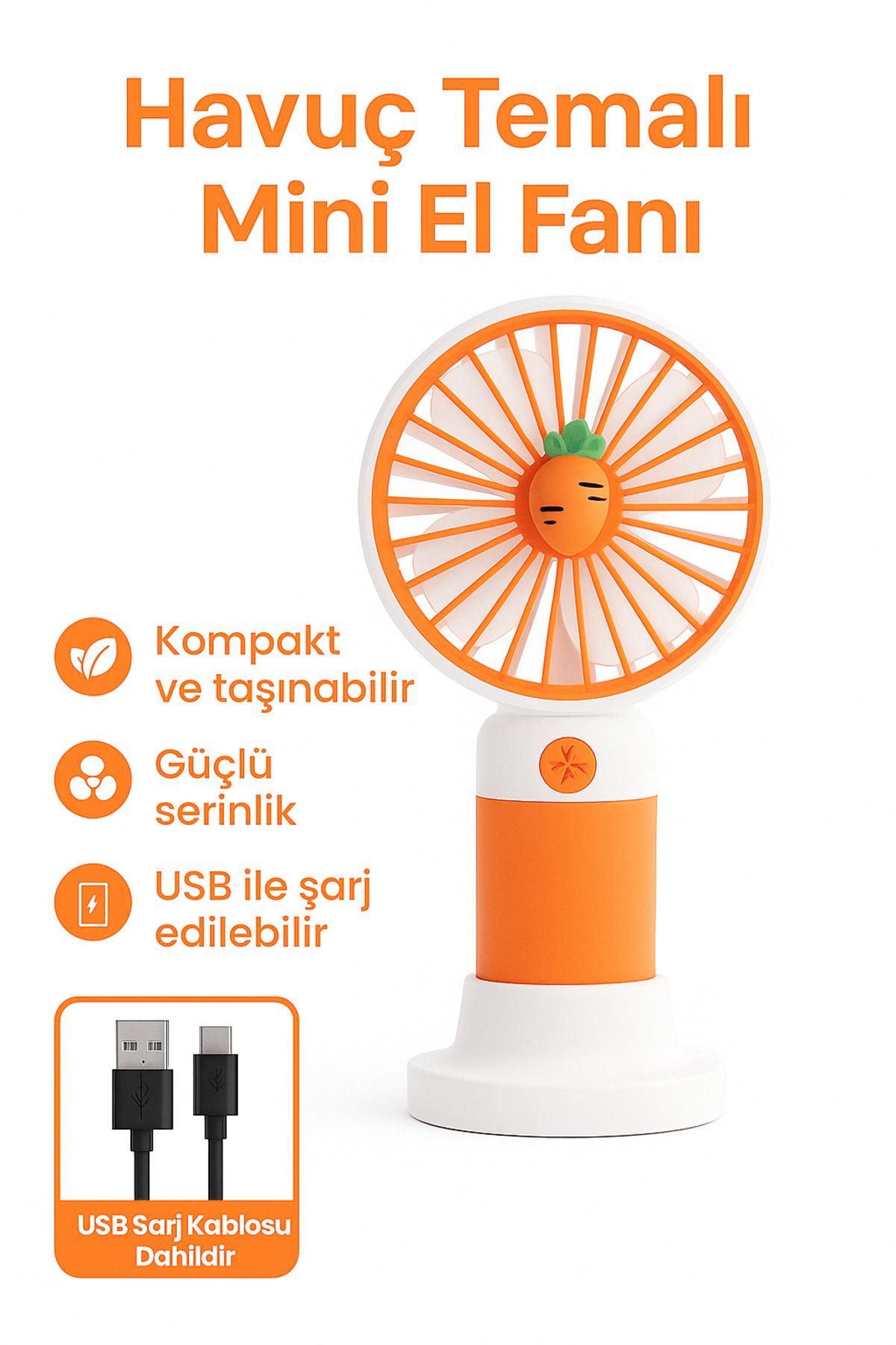 VİORA LENSE Mini Taşınabilir Sessiz El Fanı – Meyve Temalı 4 Renk Seçeneği