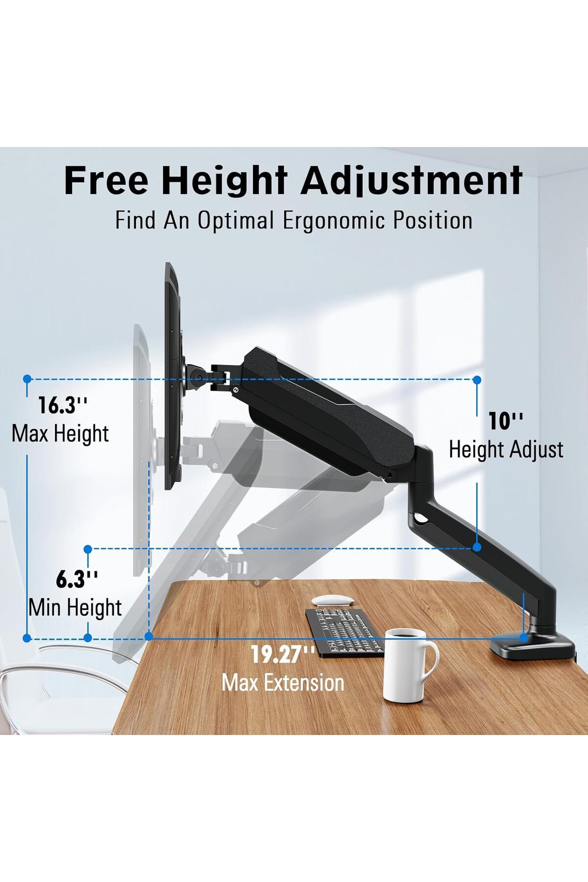 FlashHawk-Single Monitor Arm, Gas Spring Adjustable Ergonomic Computer Monitor Arm 6