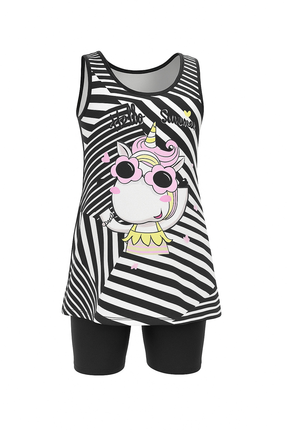 pistyle-Girl's Unicorn Patterned Top and Bottom Shorts Swimsuit Set 1