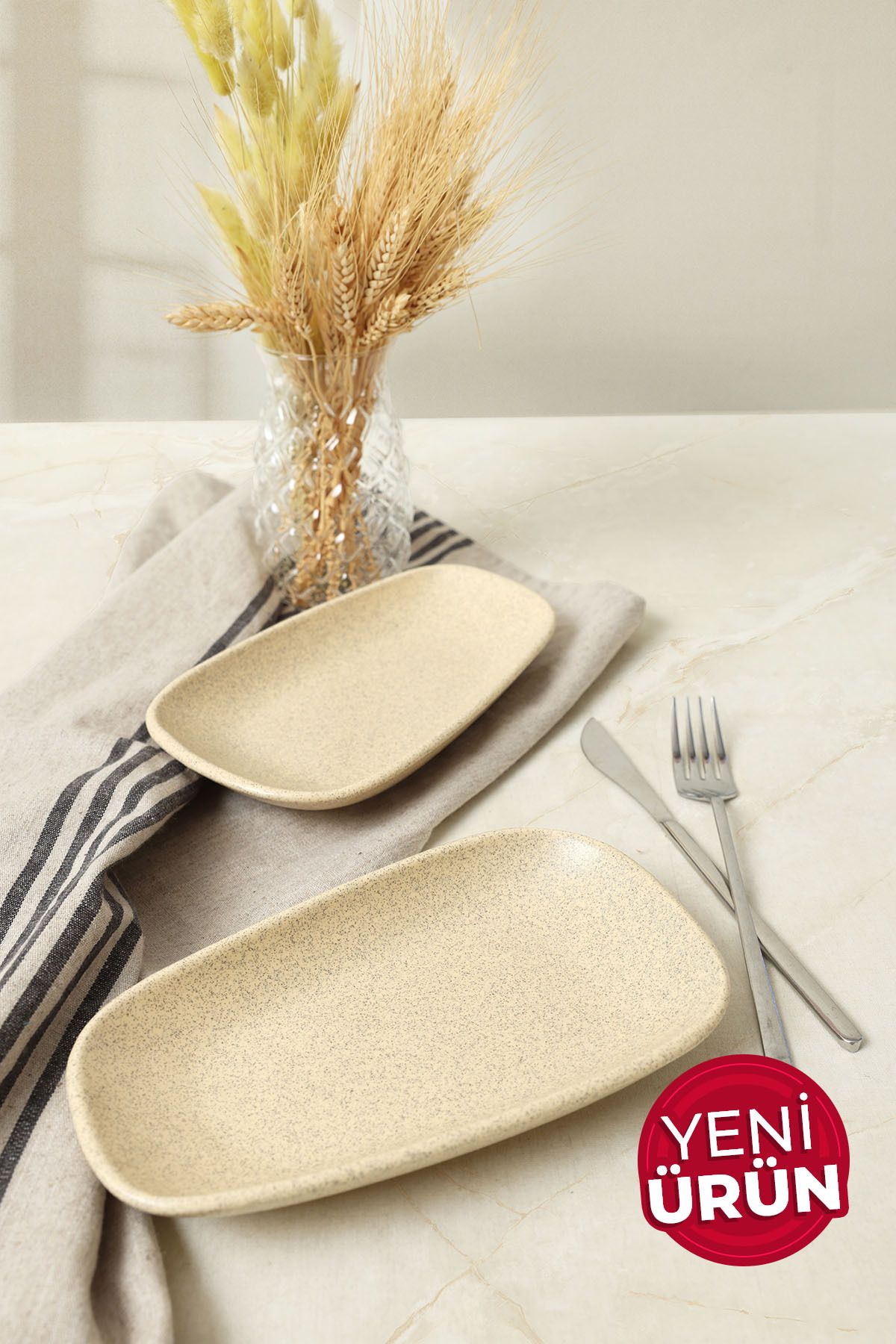 Keramika Mat Krem Tetra Kayık Tabak 21 Cm 2 Adet 039