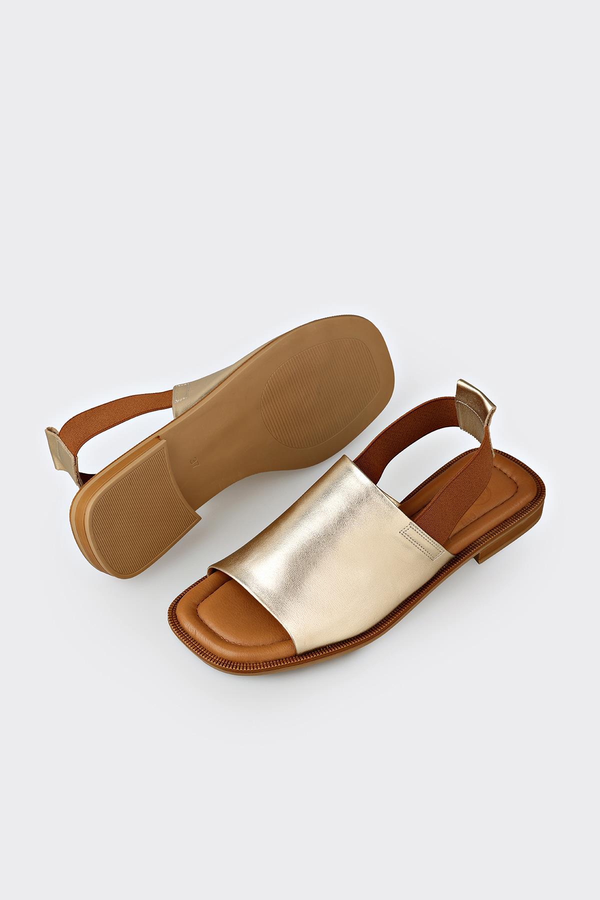 Elle Shoes Gold Deri Kadın Düz Sandalet görsel 3