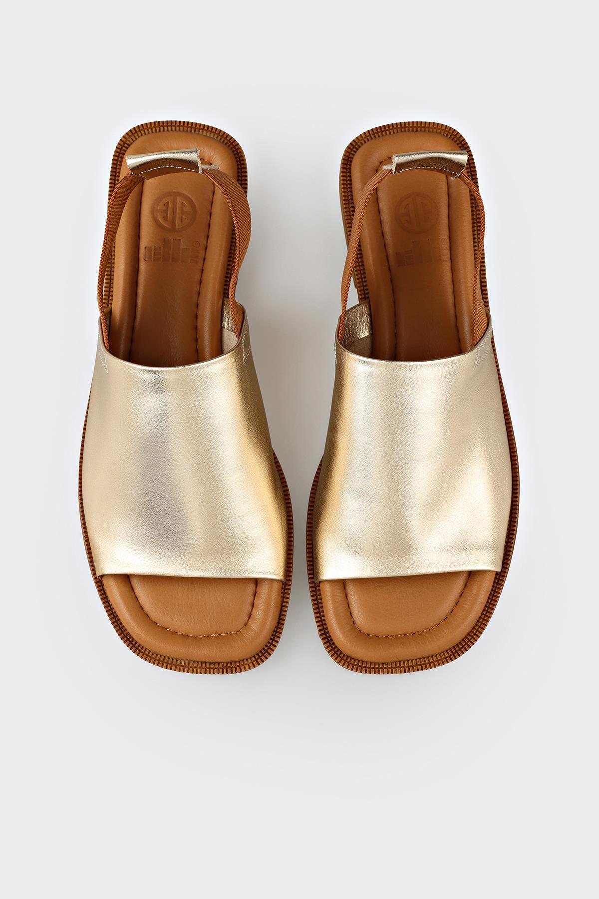 Elle Shoes Gold Deri Kadın Düz Sandalet görsel 4