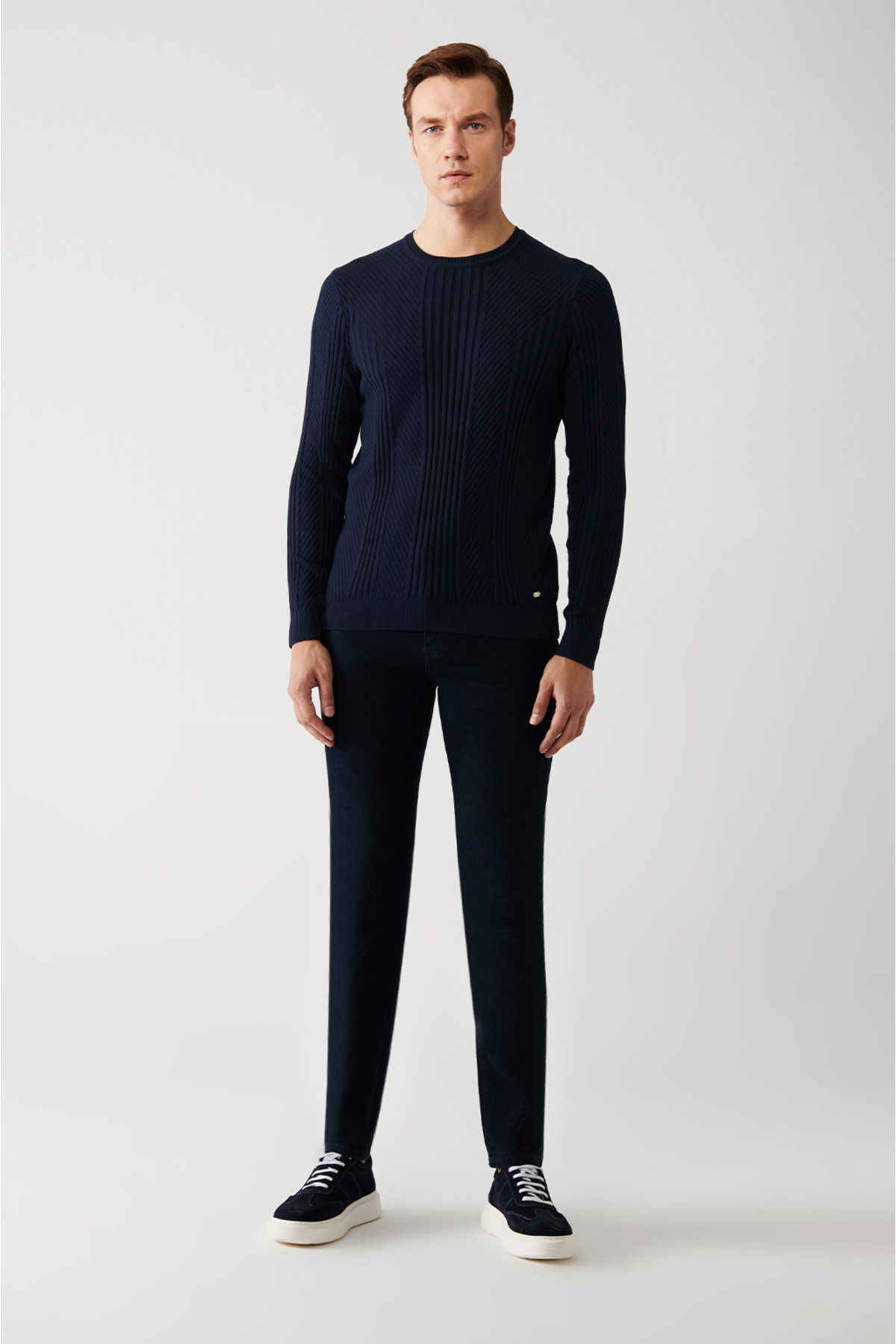 Avva-Marineblauer Strickpullover mit Rundhalsausschnitt für Herren A32y5160 6