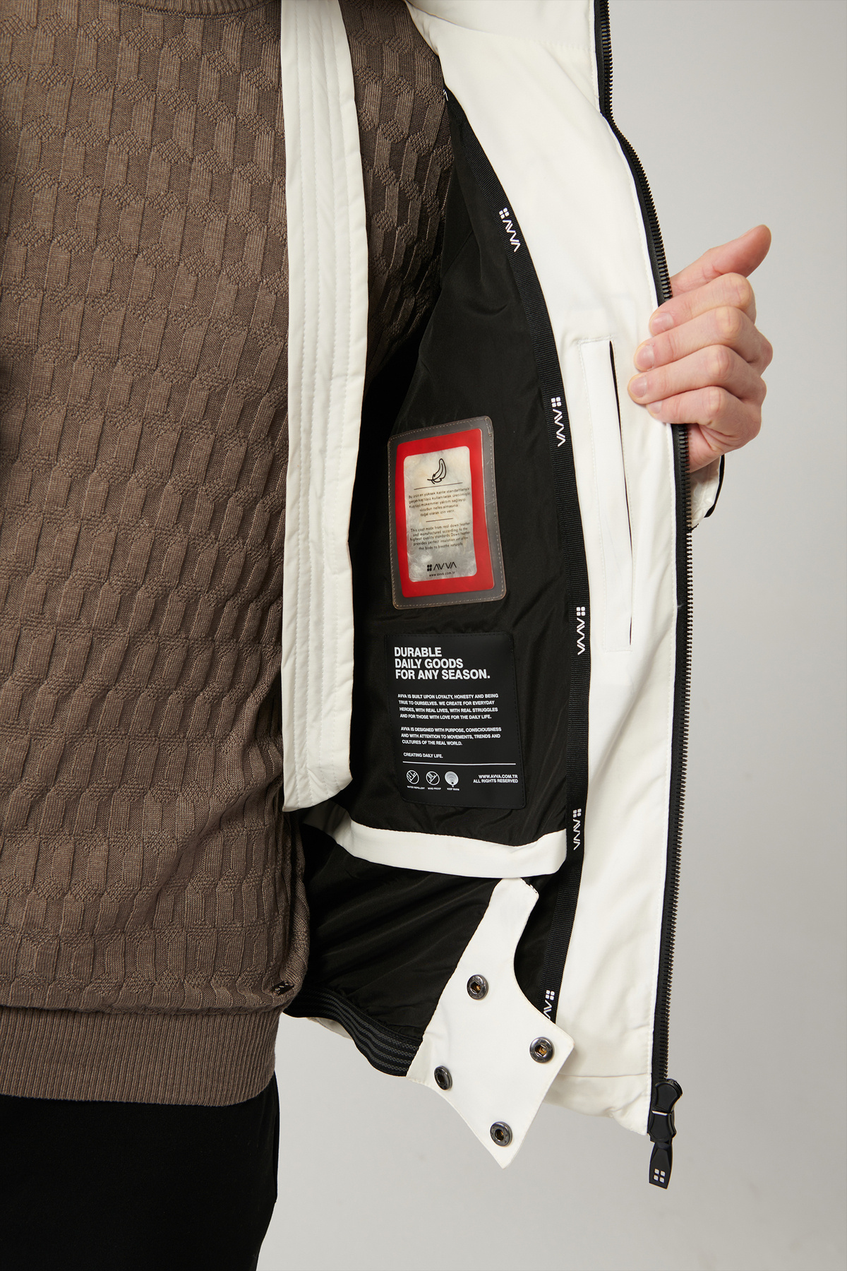 Avva-Unisex Inflatable m - White, Windproof and Water Repellent, Detachable Hood Collar with Strap 7