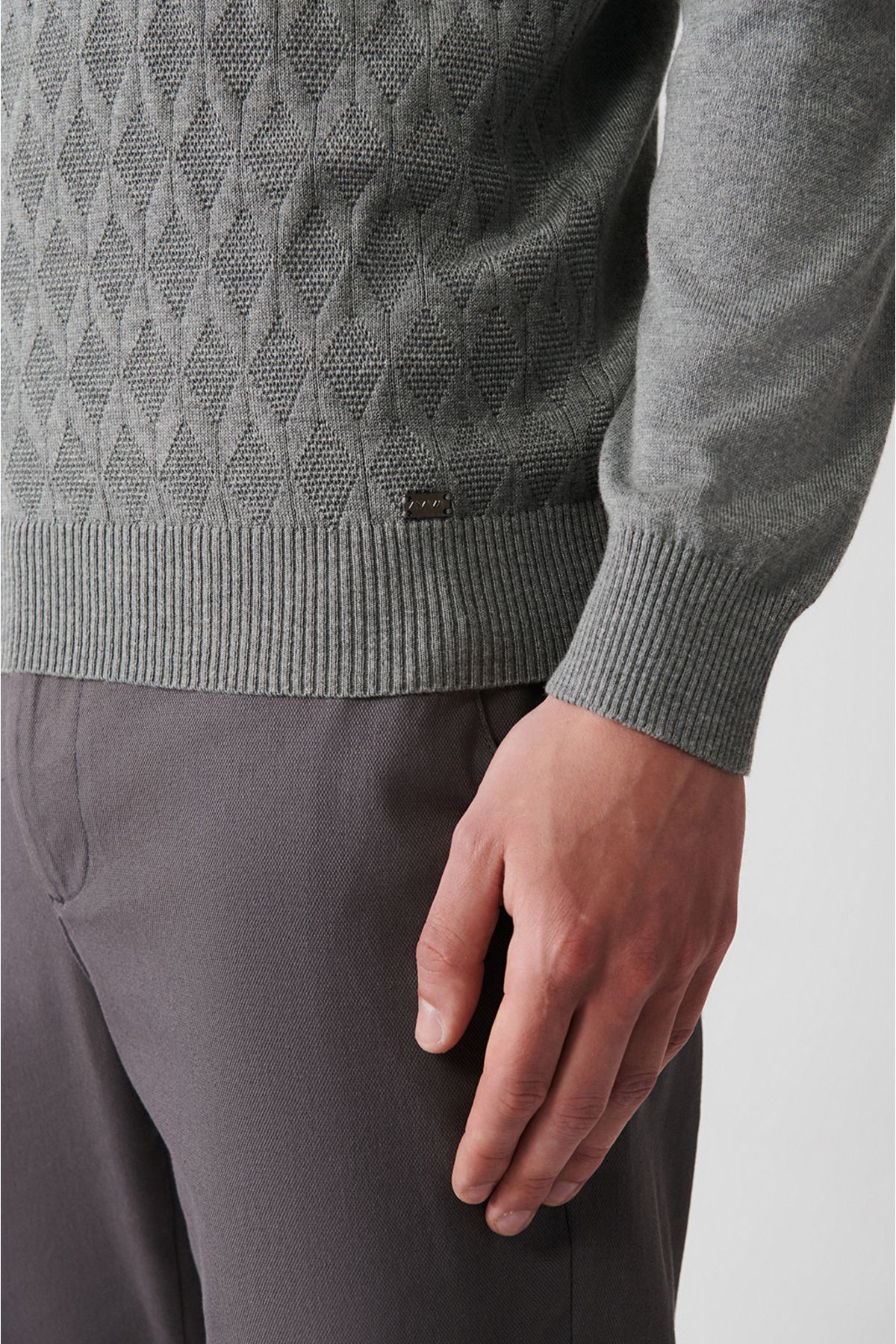 Avva-Grauer Herren-Strickpullover mit Rollkragenpullover aus Baumwolle mit Muster A32y5198 4