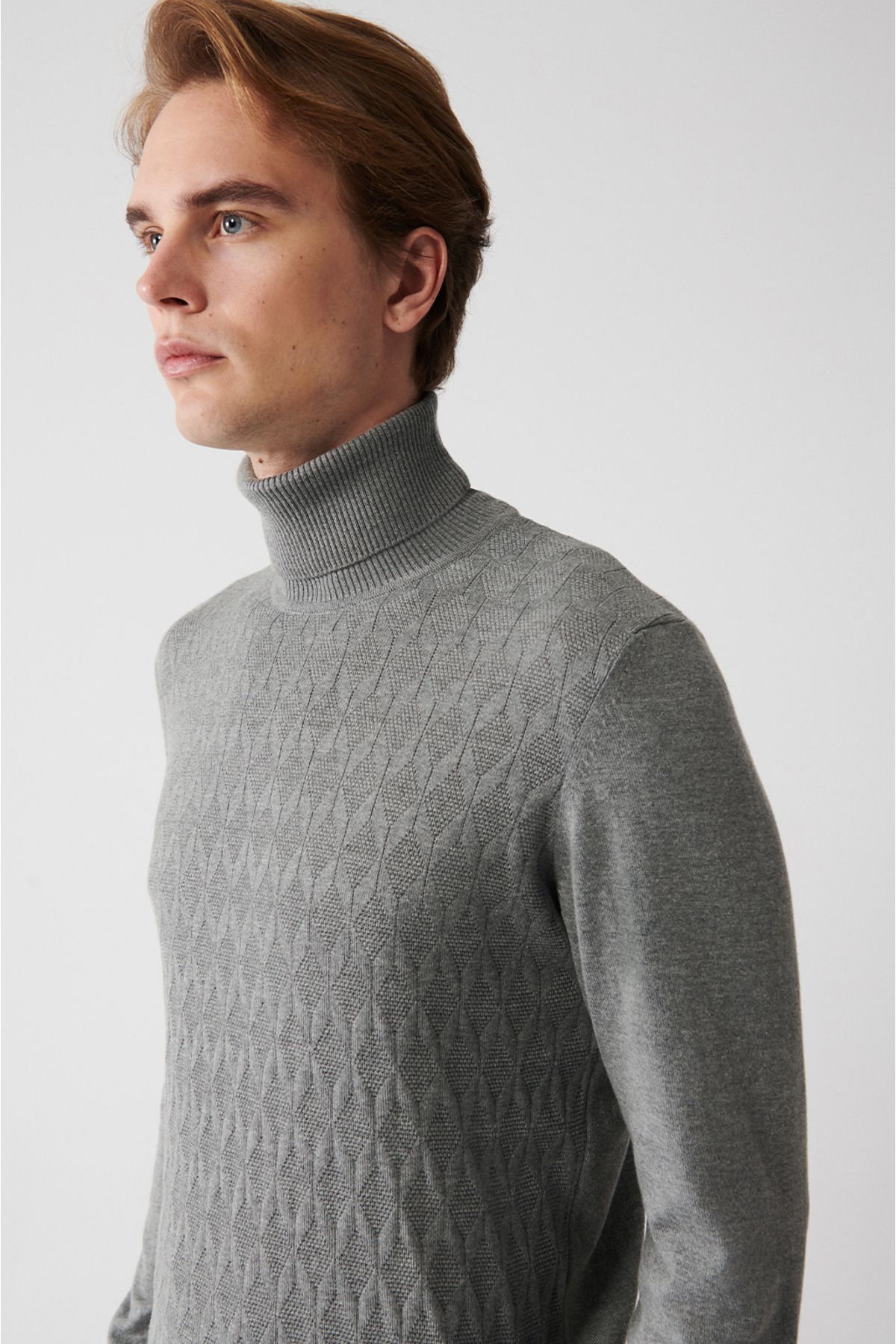 Avva-Grauer Herren-Strickpullover mit Rollkragenpullover aus Baumwolle mit Muster A32y5198 3