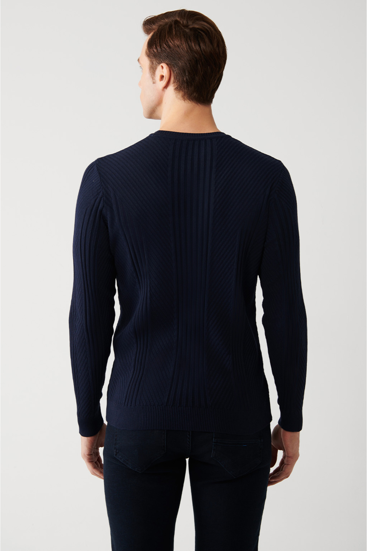 Avva-Marineblauer Strickpullover mit Rundhalsausschnitt für Herren A32y5160 4