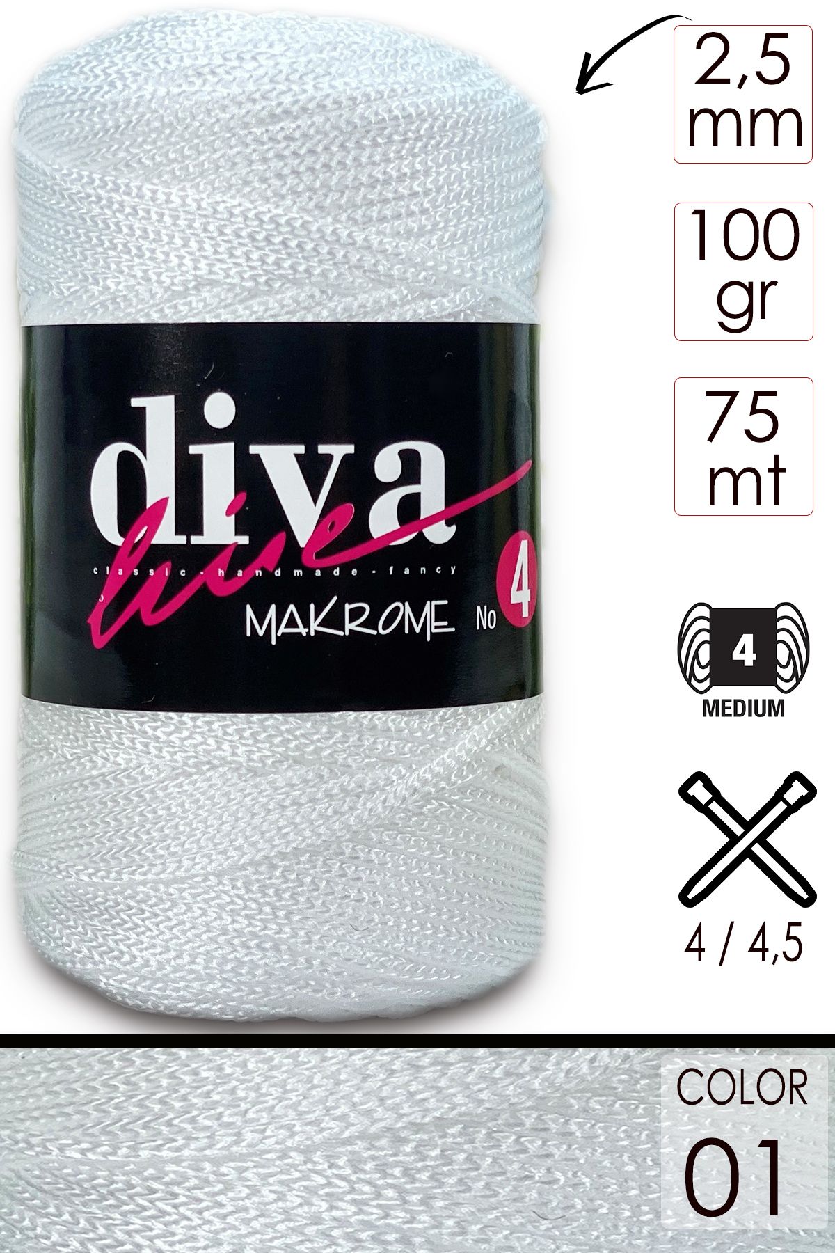 Diva İplik-Diva Line Diva Macrame Floss Gros (nr:4) 01 Alb 1