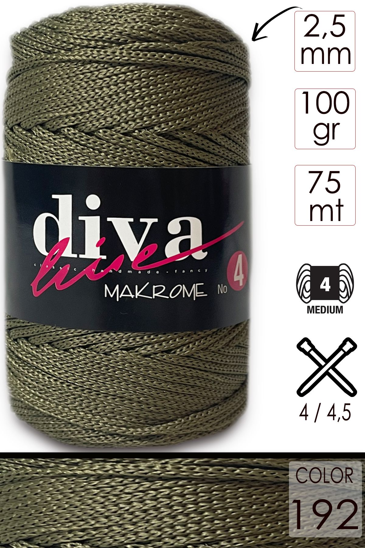 Diva İplik-"Καλωσόρισμα" Diva Macrame String (No:4) 192 Soldier Green 1