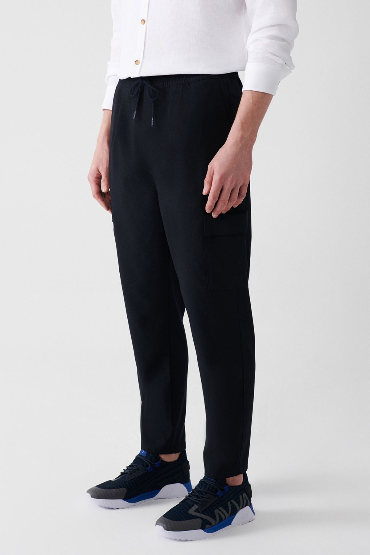 Avva-Pantaloni de jogger elastici pentru bărbați, albastru bleumarin, cu talie elastică, cu șireturi, cu buzunar cargo A31y3025 3