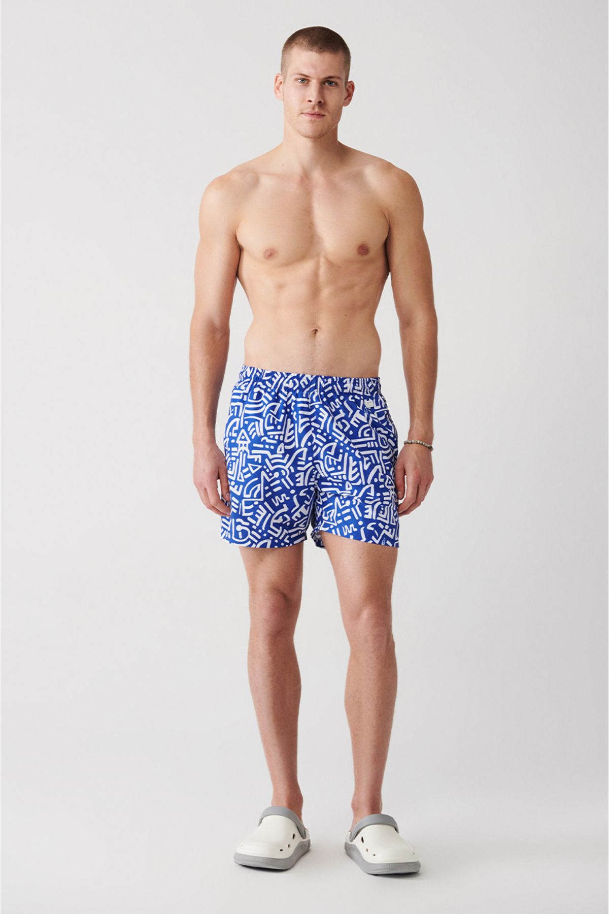 Avva-Albastru cu uscare rapidă, cu imprimeu geometric, mărime standard, cutie specială, costum de baie, pantaloni scurți de mare 1