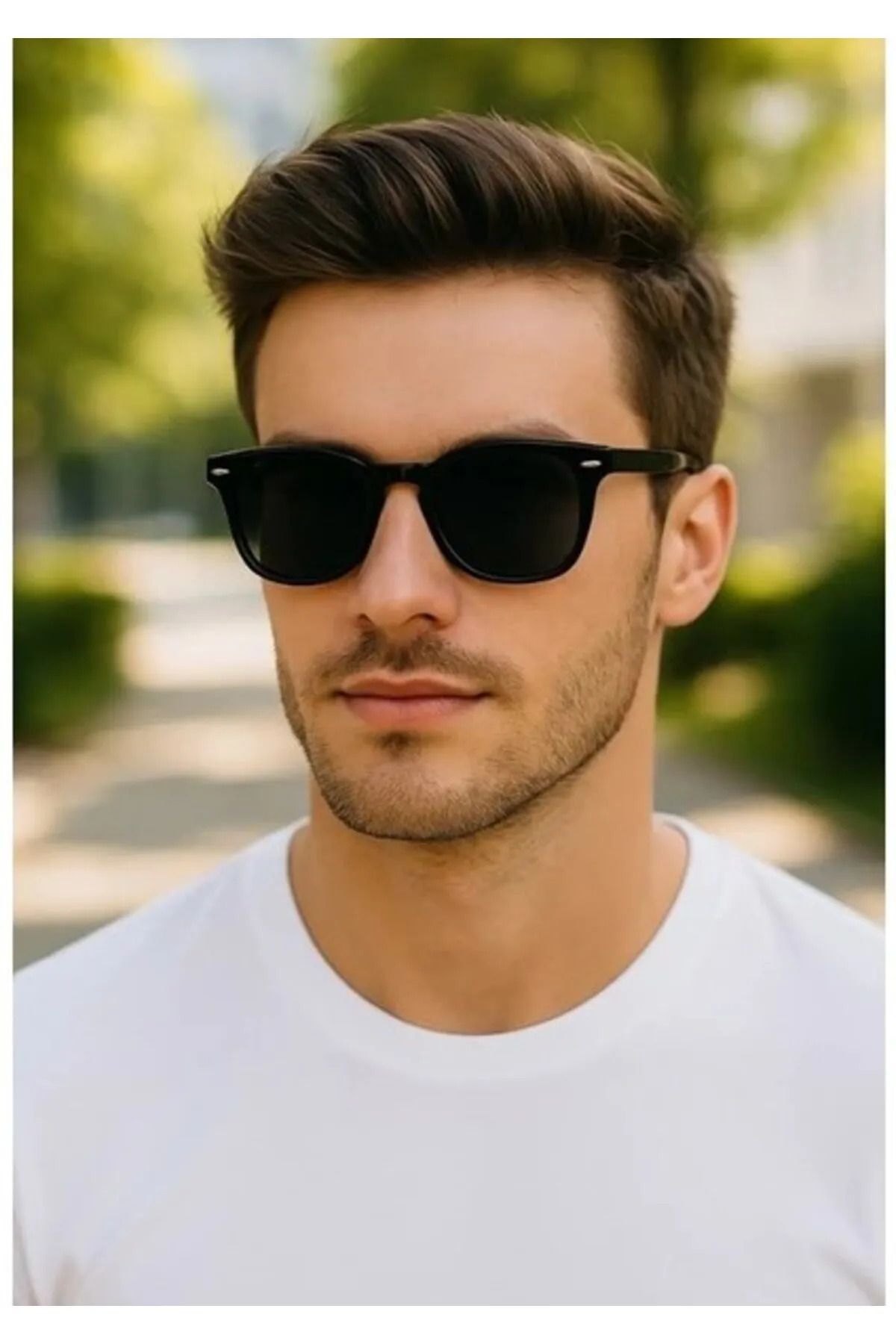 Kesene Siyah Çerçeve Detaylı Şık Stil Unisex Güneş Gözlüğü UV 400 Korumalı Polarize Metal Menteşeli Gözlük