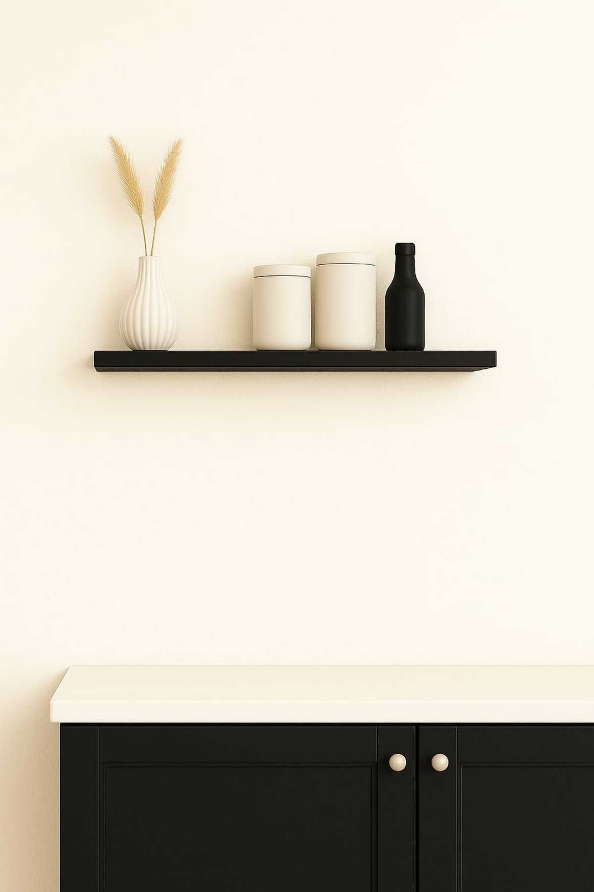 yankı-byeg 40 Cm Mat Siyah Mdf Uçan Duvar Rafı Gizli Bağlantı Kitaplık