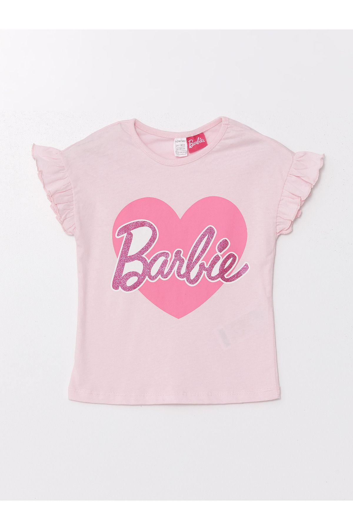 LC Waikiki-Crew Neck Short Sleeve Barbie Printed Baby Girl Shorts Pajamas Set 2