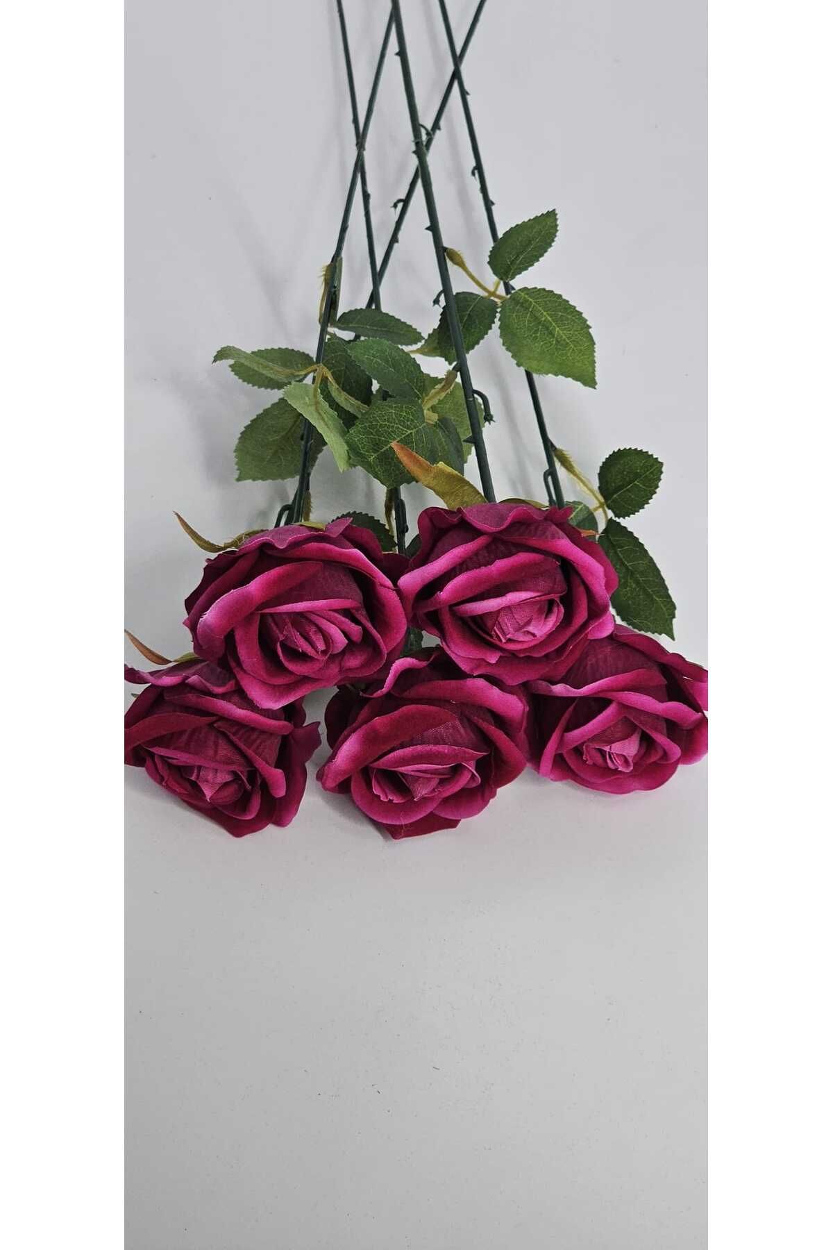 YASİMA Yapay Kadife Gül 5 Adet koyu pembe 50 cm VazoDekor Gelin Çiçeği ev Süsü