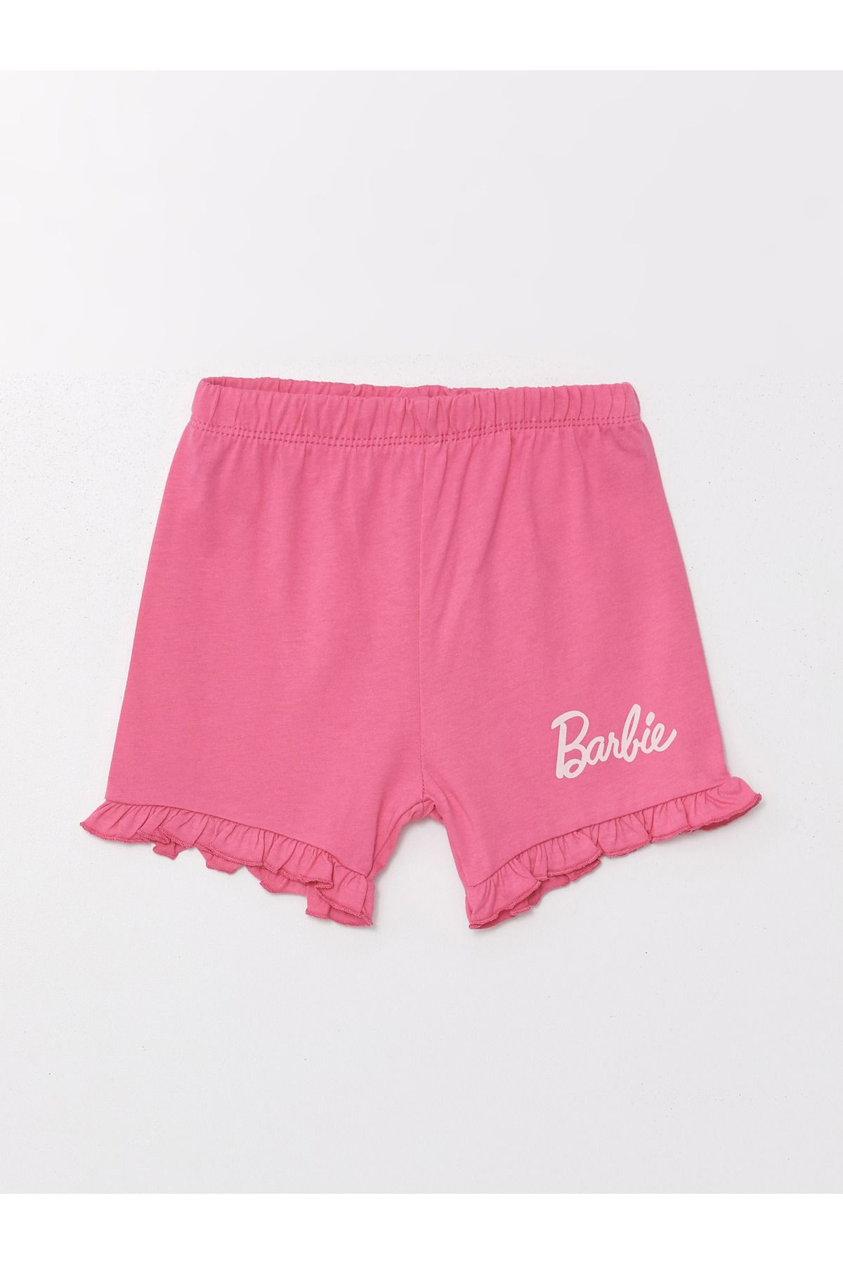 LC Waikiki-Crew Neck Short Sleeve Barbie Printed Baby Girl Shorts Pajamas Set 4