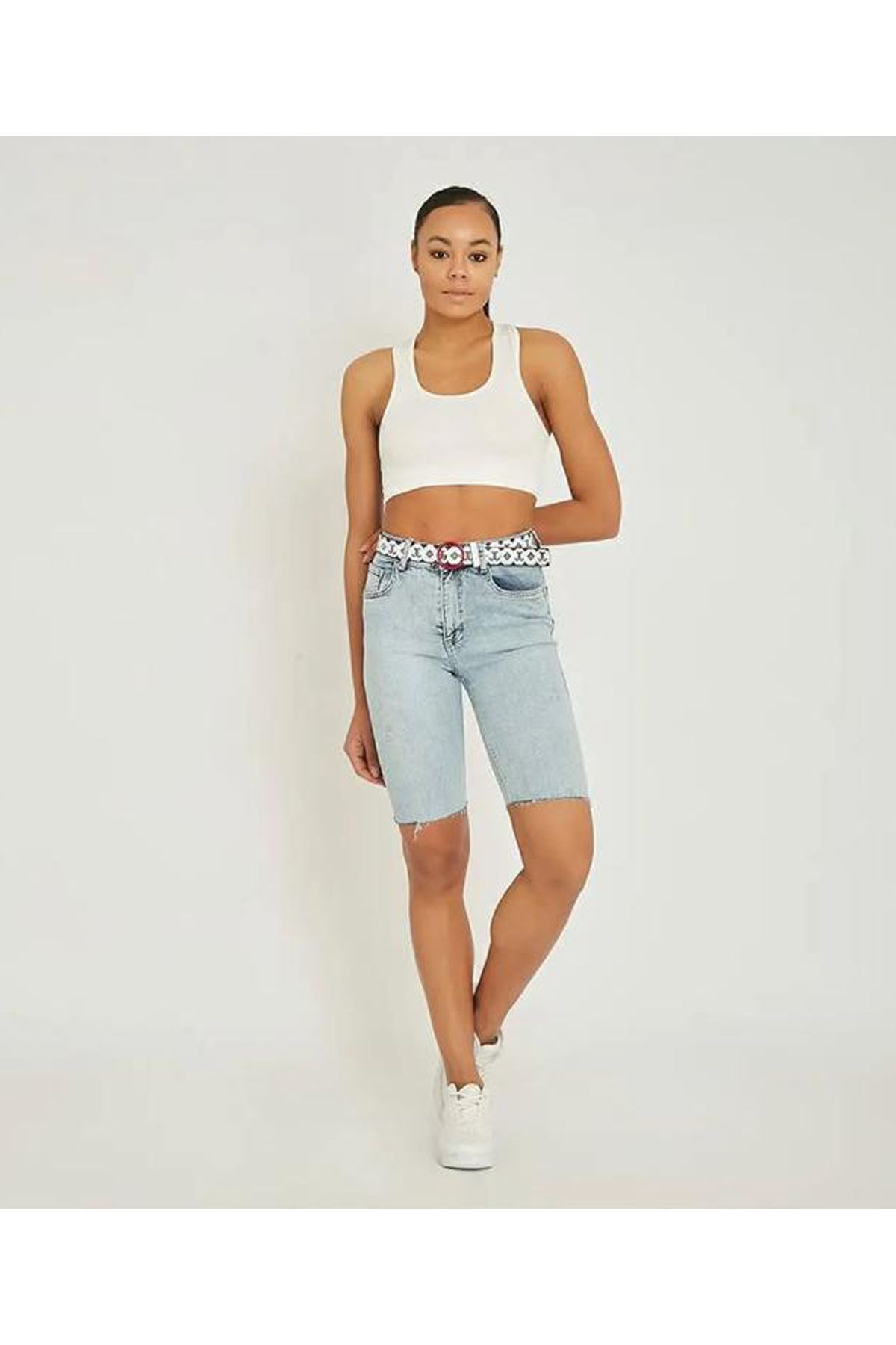 Jijass Jeans Likralı Skinny Jean Kapri Şort