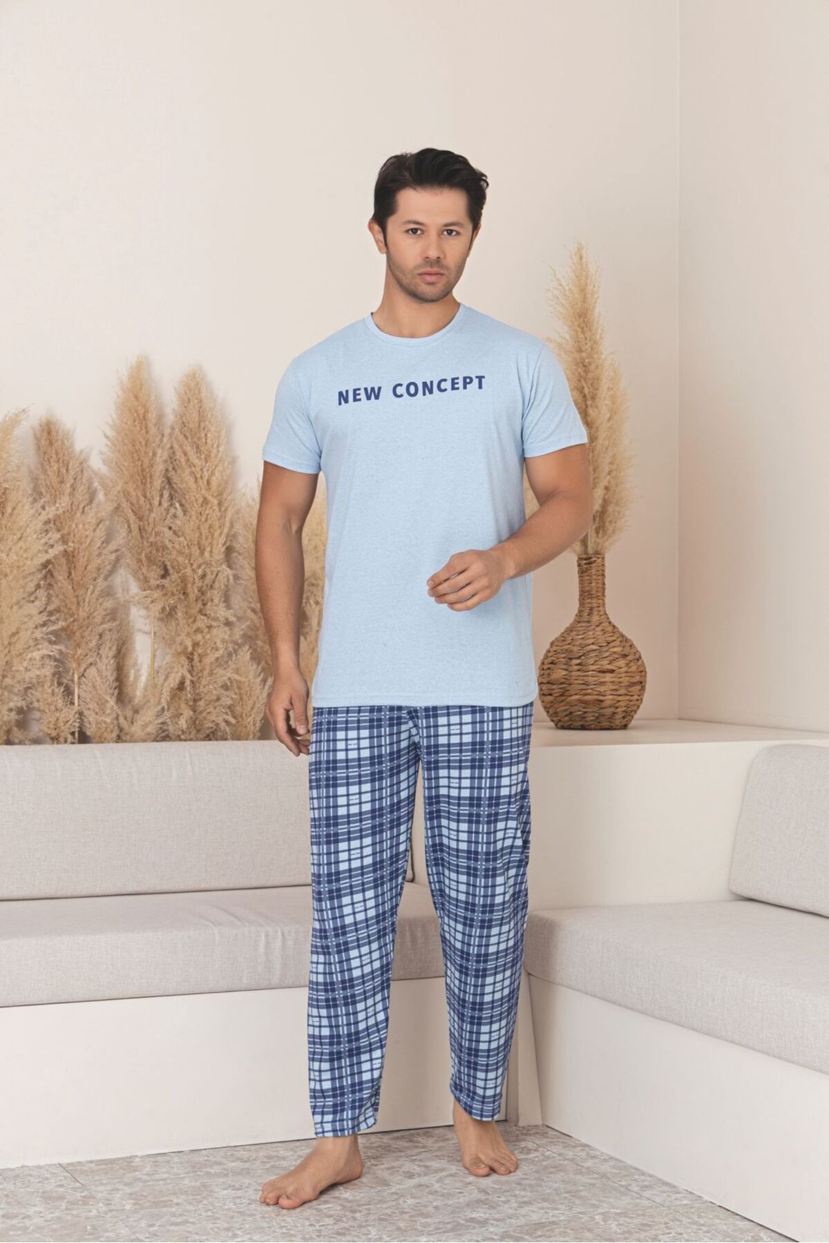 Sude HOMEWEAR ERKEK EKOSELİ KISA KOL PİJAMA TAKIMI