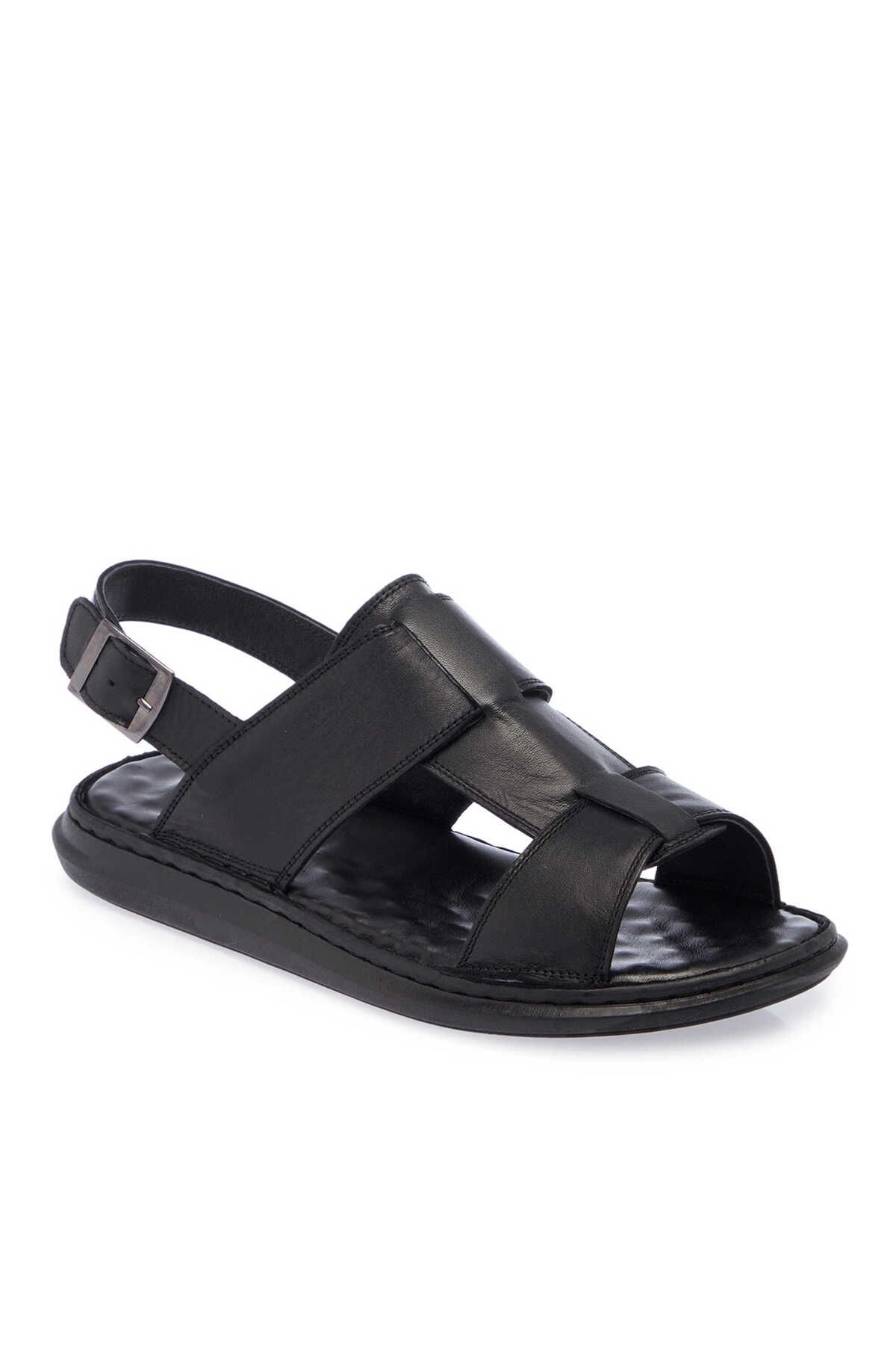 Tergan Siyah Hakiki Deri Erkek Sandalet - E25Y1SN57154-A23