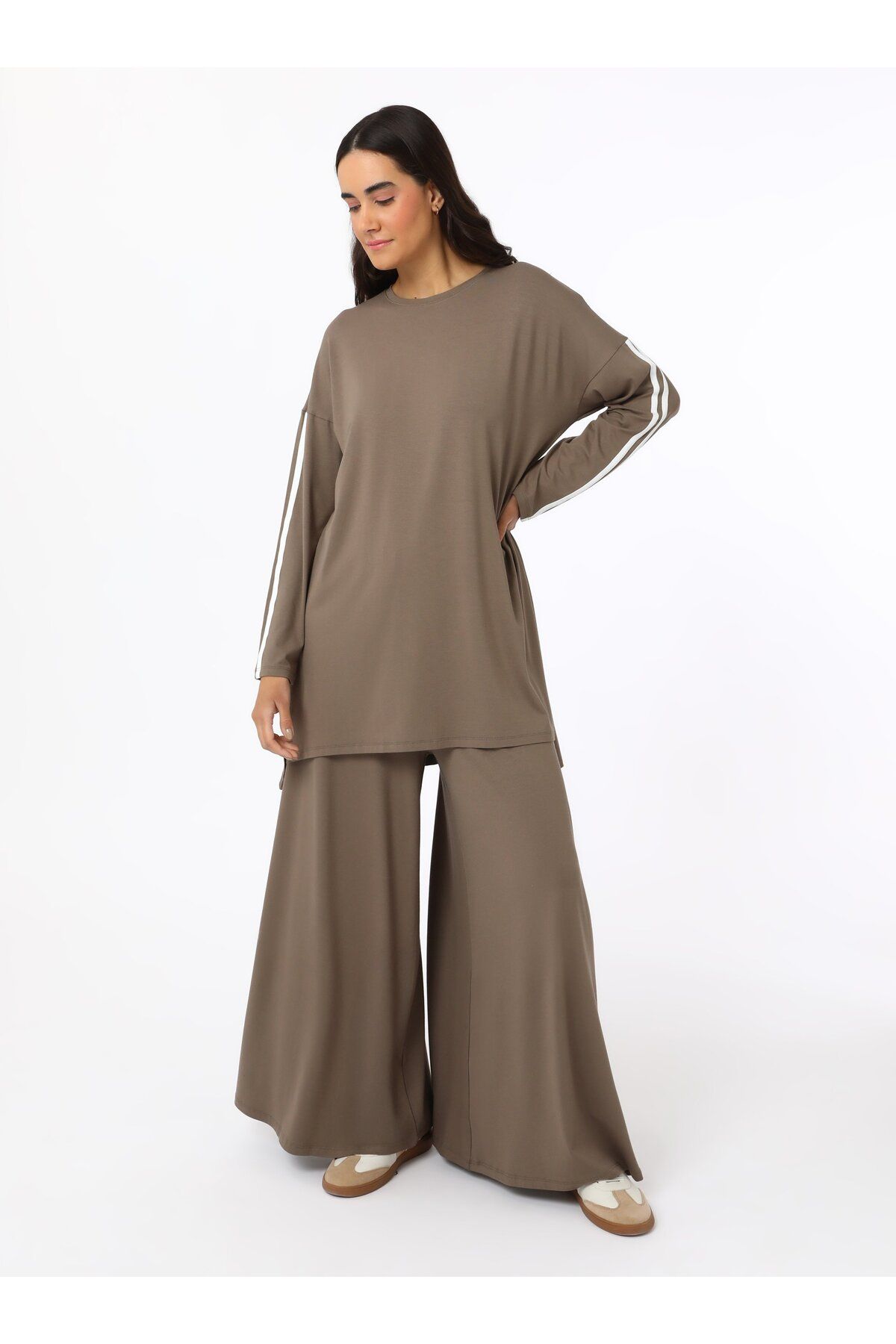 Benin Doğal Kumaşlı Tunik&Pantolon İkili Takım - Vizon - Benin