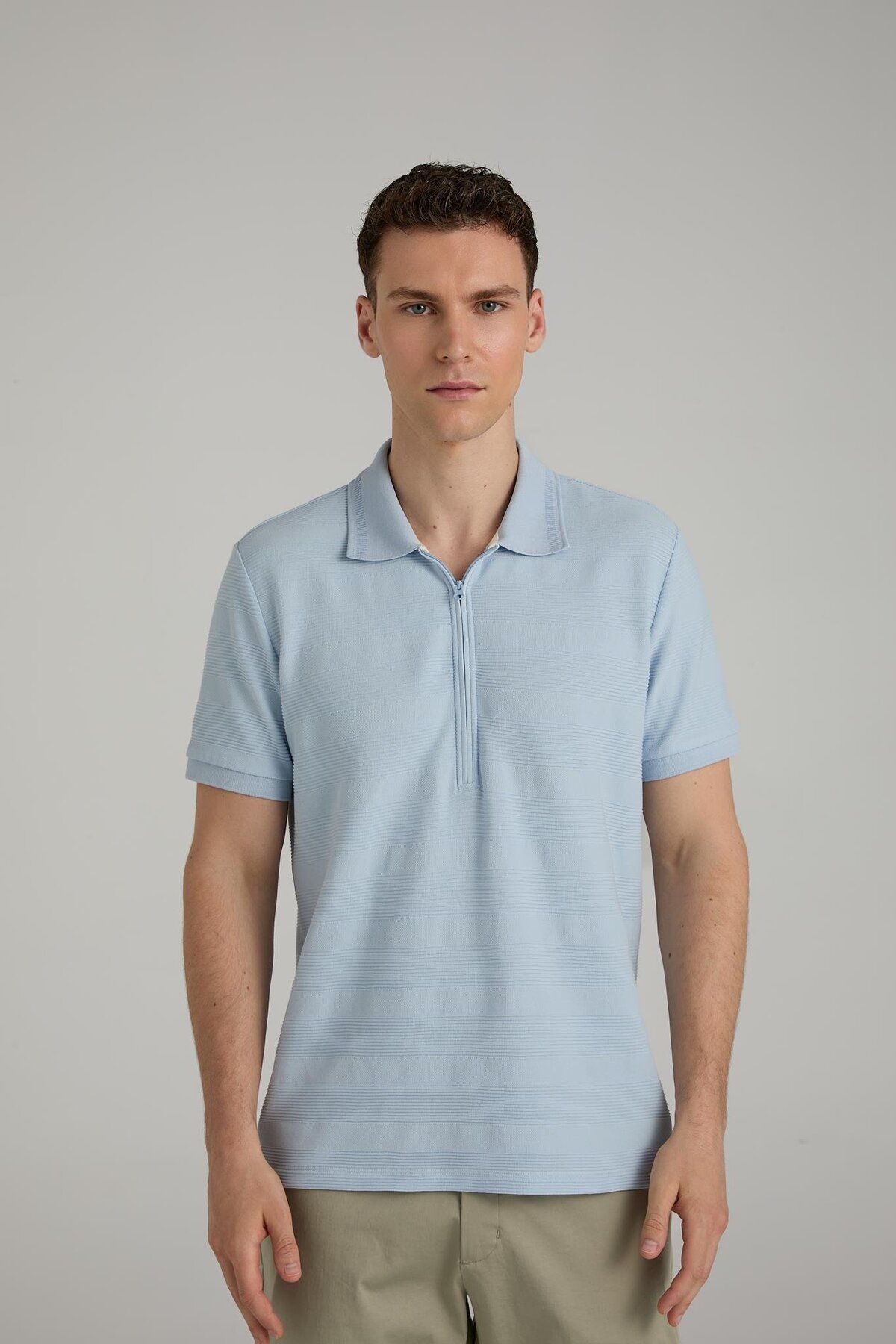 Brand Up BRANDUP Fermuarlı Çizgili Polo T-shirt