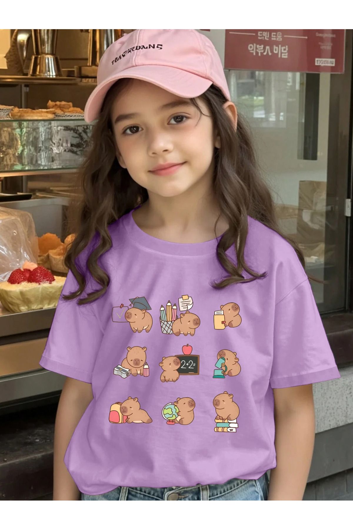 aynewmoda Capybara Baskılı Kısa Kollu Tişört Rahat ve Bol Yaz Stili Hayvan Tasarımı