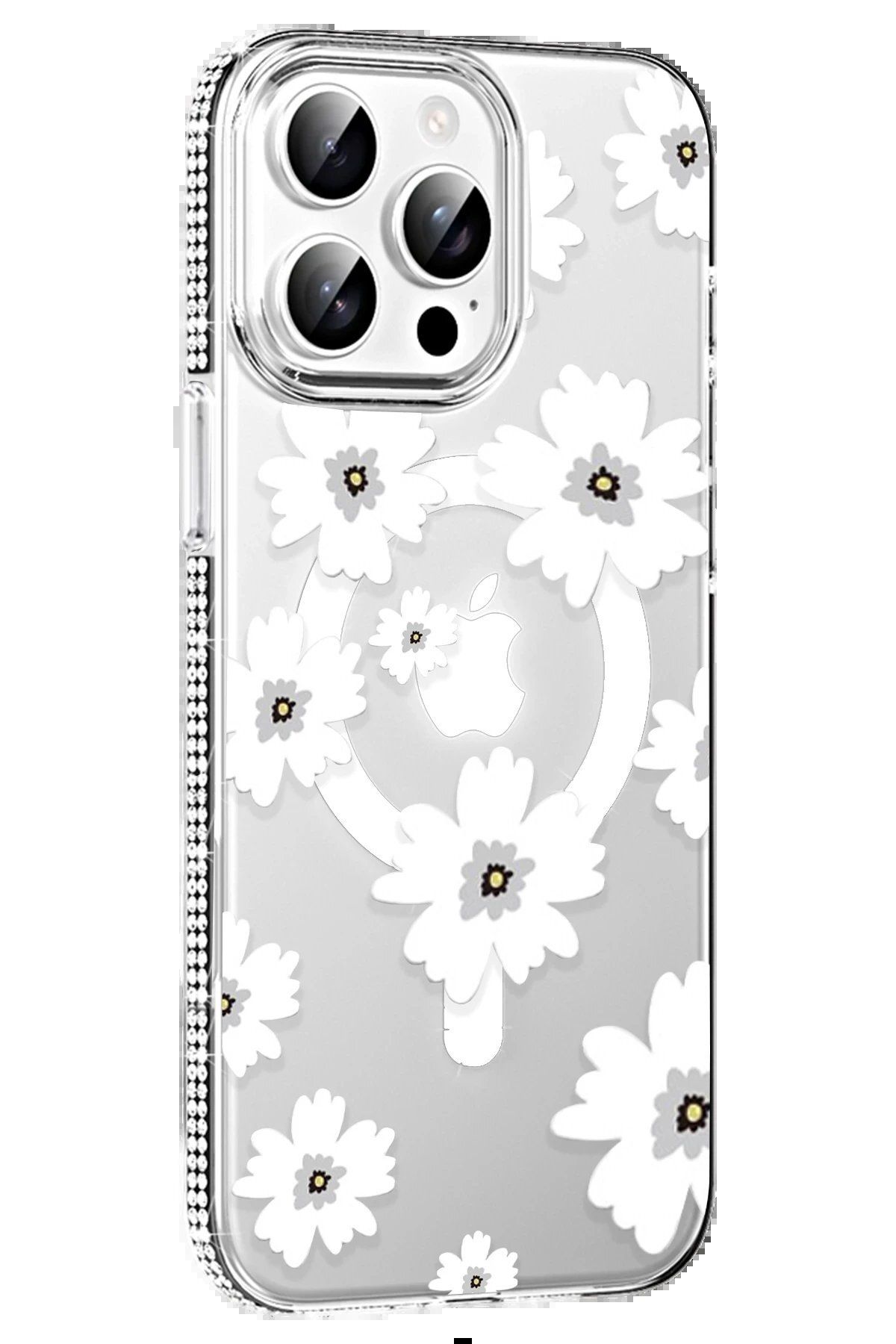 Joko Apple iPhone 15 Pro Max Floral Magsafe Kapak - Beyaz