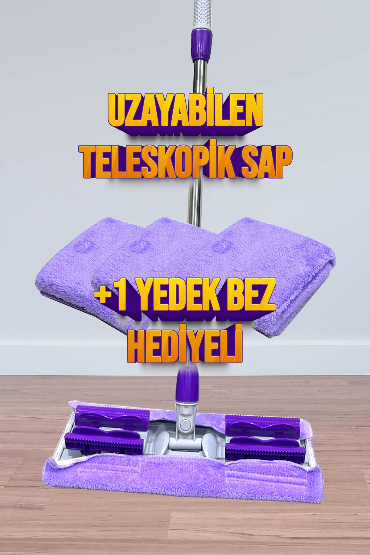 teknotrust Teleskopik mikrofiber mandallı çok amaçlı yüzey temizleyici