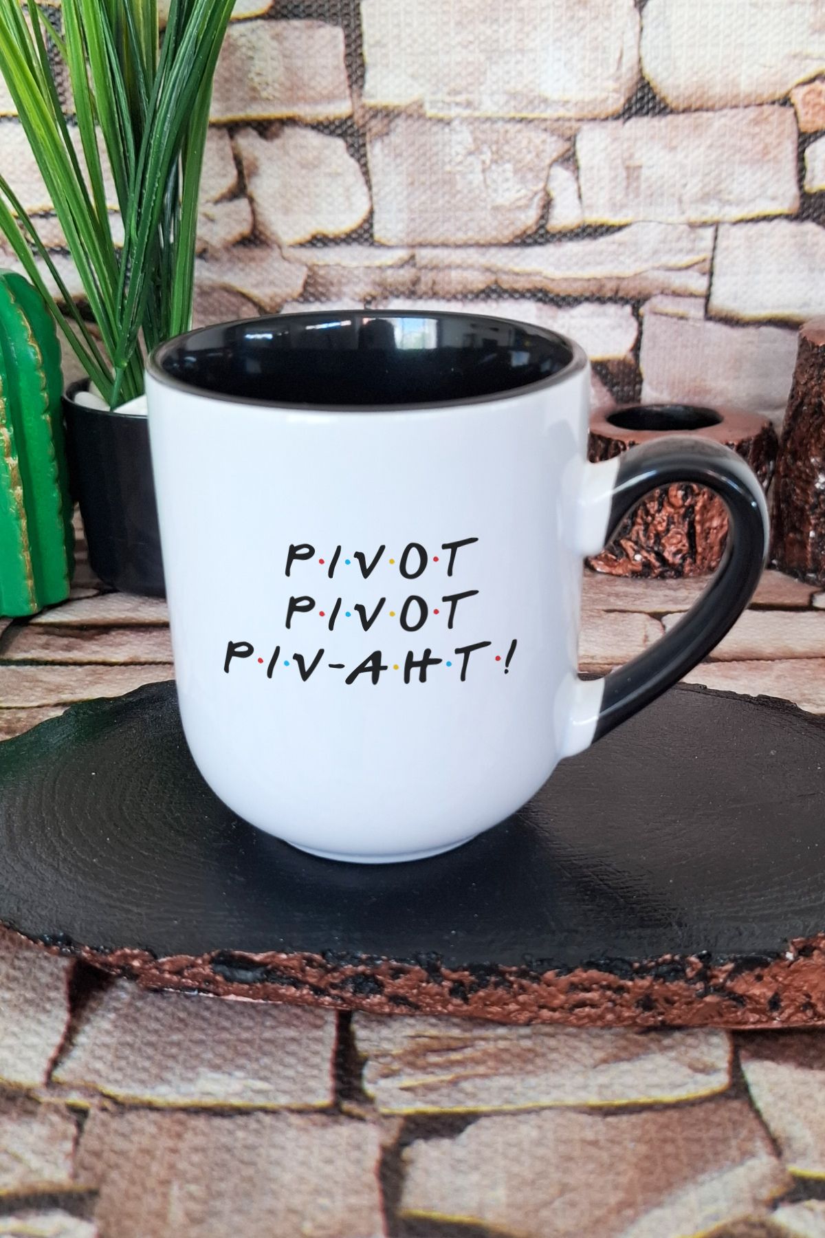 qoeuyl boutique Friends Ross Pivot Funny Baskılı İçi ve Kulpu Siyah Renkli Premium Kupa Bardak