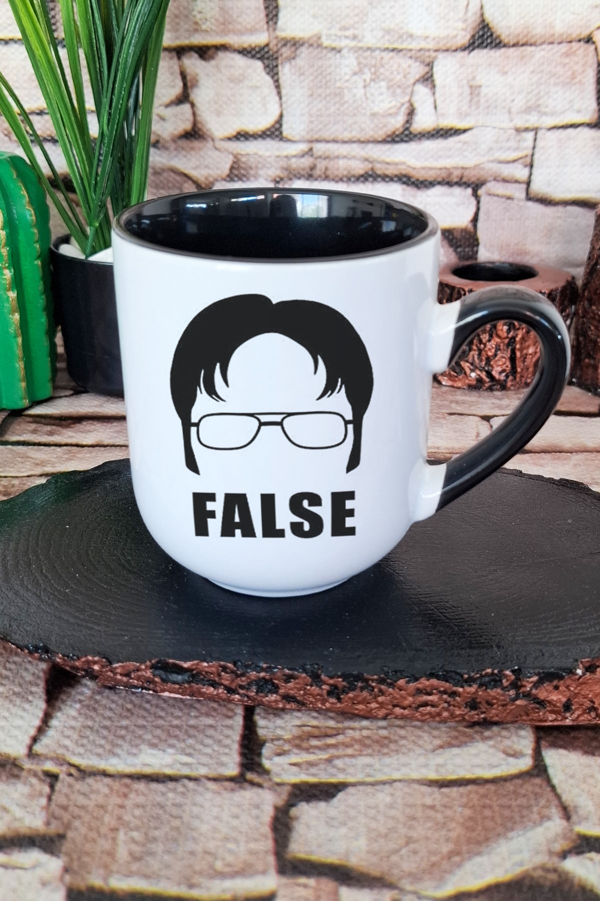 qoeuyl boutique Dwight Schrute False The Office Baskılı İçi ve Kulpu Siyah Renkli Premium Kupa Bardak