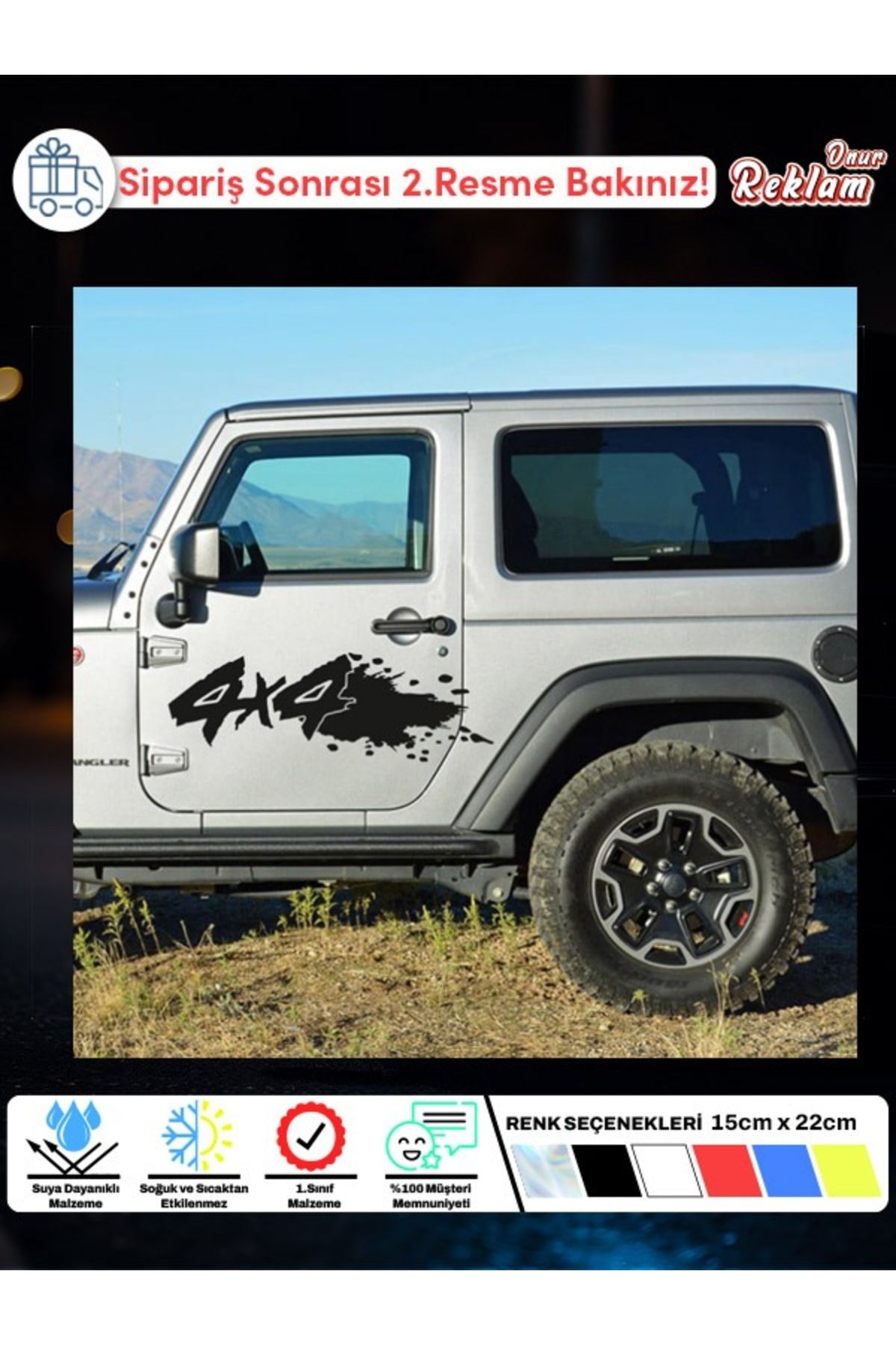 Onur Reklam 4x4 Çamur Efektli Araç Sticker – 2’li Set – 15x22 cm – Suya Dayanıklı