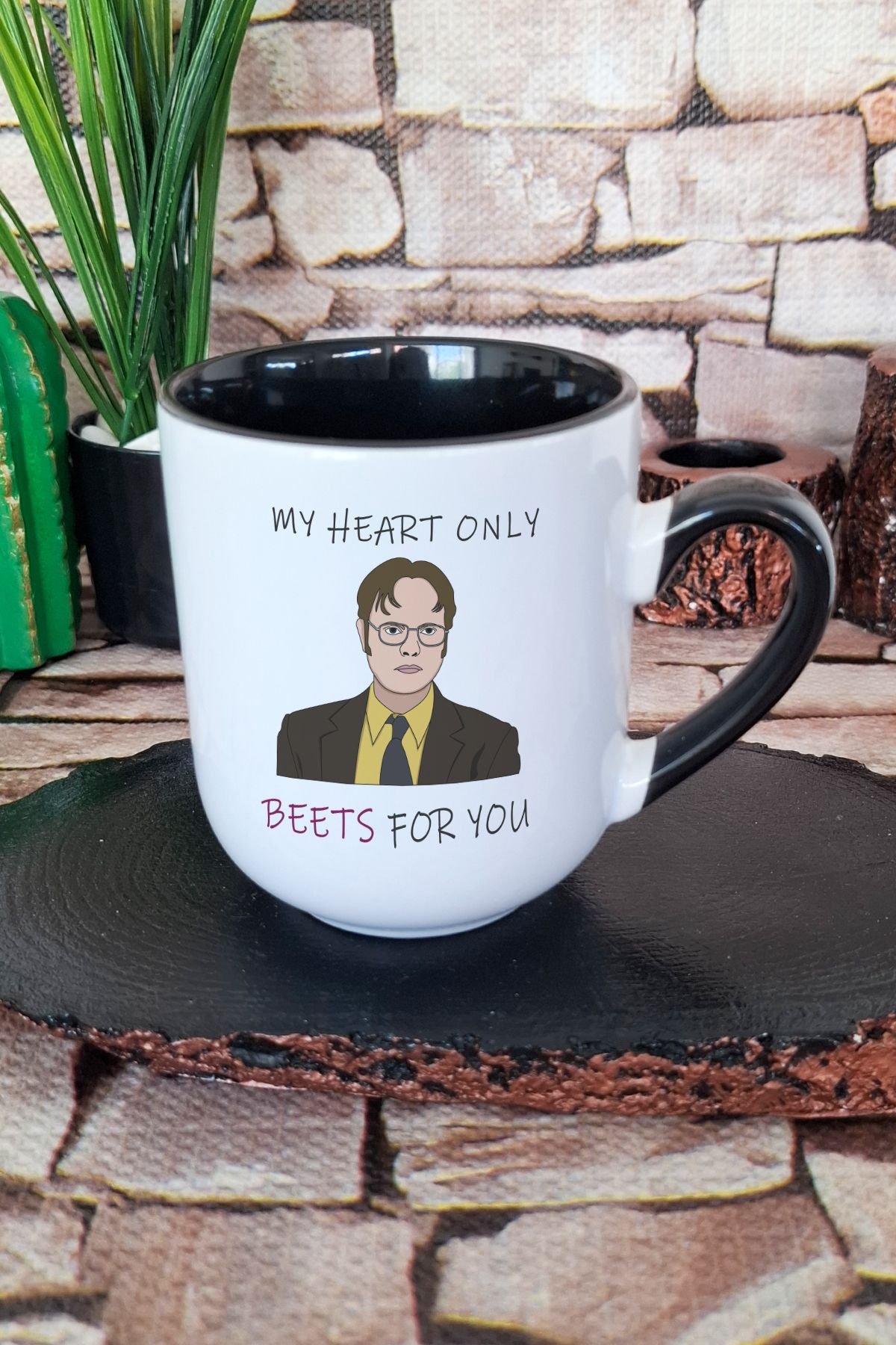 qoeuyl boutique My Heart Only Beets For You Dwight The Office Baskılı İçi ve Kulpu Siyah Renkli Premium Kupa Bardak