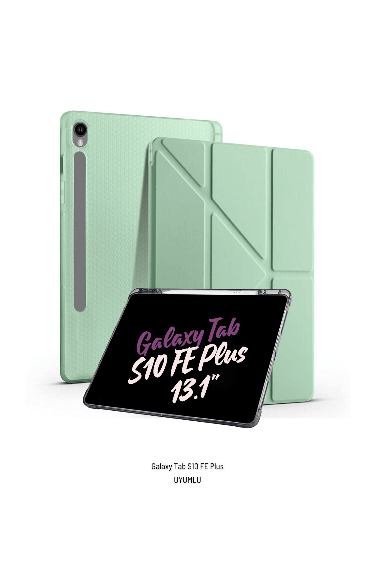 Fuchsia Galaxy Tab S10 FE Plus Uyumlu 13.1 inç Kalem Bölmeli Standlı Tri Folding Tablet Kılıfı