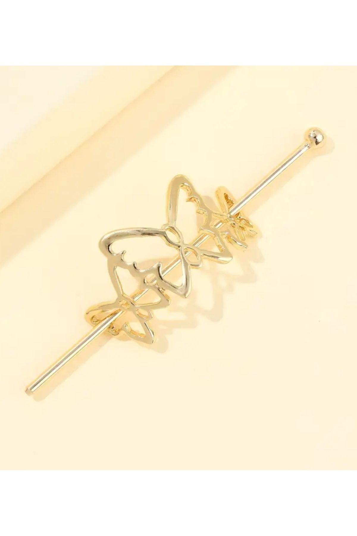 chibi Gold Metal Kelebek Tasarım Topuz Tokası - Saç Çubuğu Şık Aksesuar