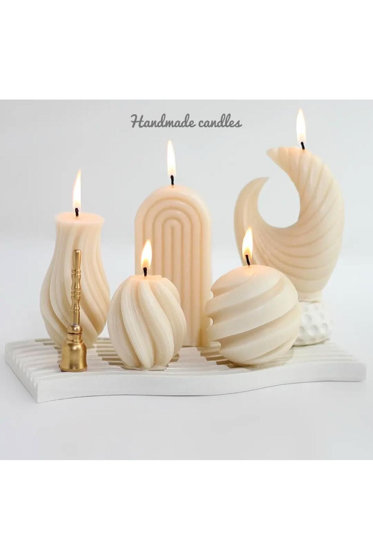 SCA CANDLE Dekoratif Mum Vazo +Ay +Gok Kuşağı +Daire +Dalga Toplam 5 parça