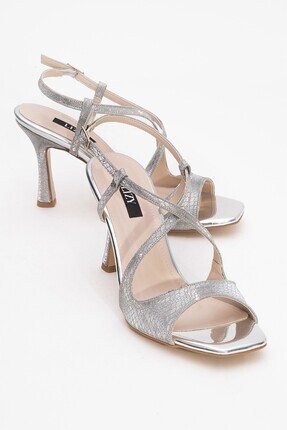 Lizy Shoes Gümüş Kroko Parlak Topuklu Kadın Ayakkabı