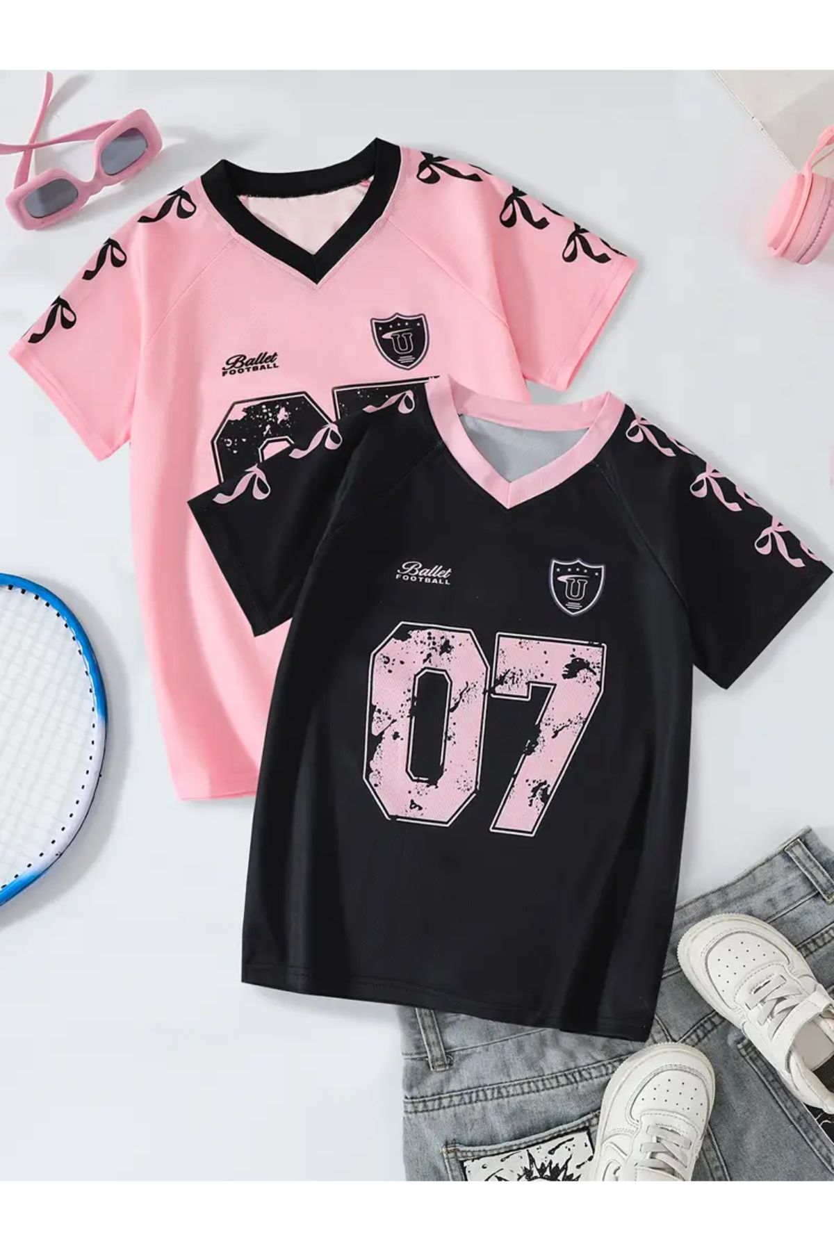 npLStore Vintage V Yaka 07 Kurdele Baskılı Oversize 2'li T-shirt