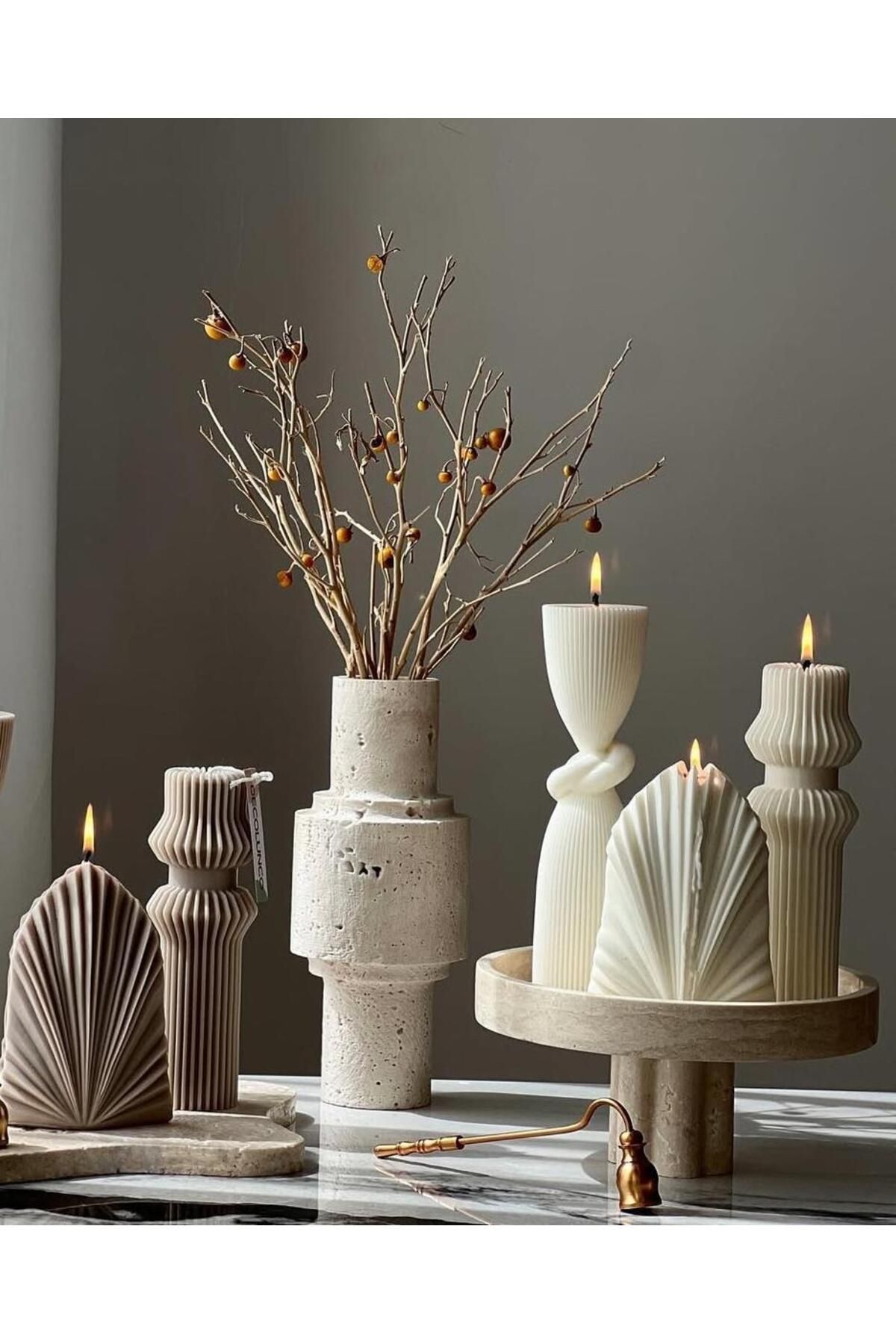 SCA CANDLE Dekoratif Mum Palm +Düyüm +başında iki yuvarlak toplam 5 parça