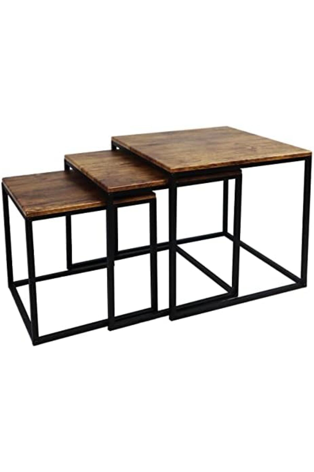 Generic-3 Pieces Square Nesting Side Table Set Minimalist Stackable Coffee Tables Wood Top Accent Tables Ind 2