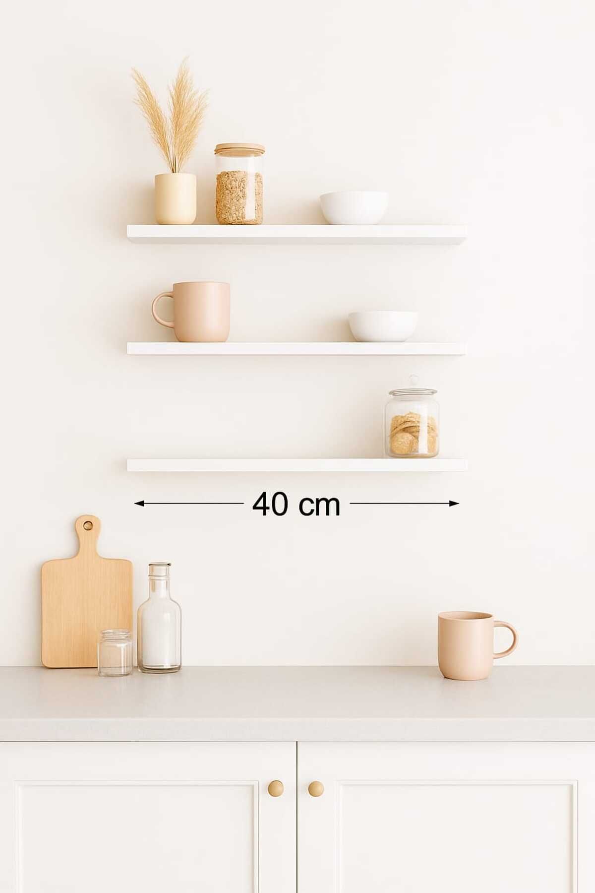 yankı-byeg 40 Cm 3lü Mat Beyaz Mdf Uçan Duvar Rafı Gizli Bağlantı Kitaplık