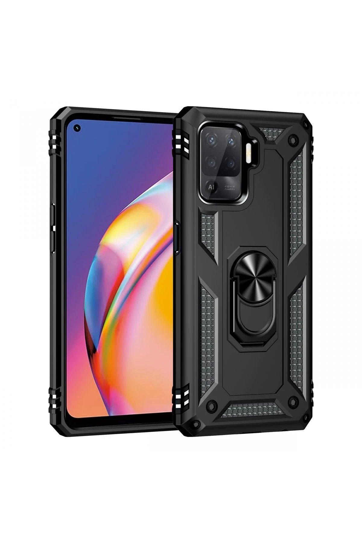 CepteToptan Newface Oppo Reno 5 Lite Kılıf Sofya Yüzüklü Silikon Kapak - Siyah