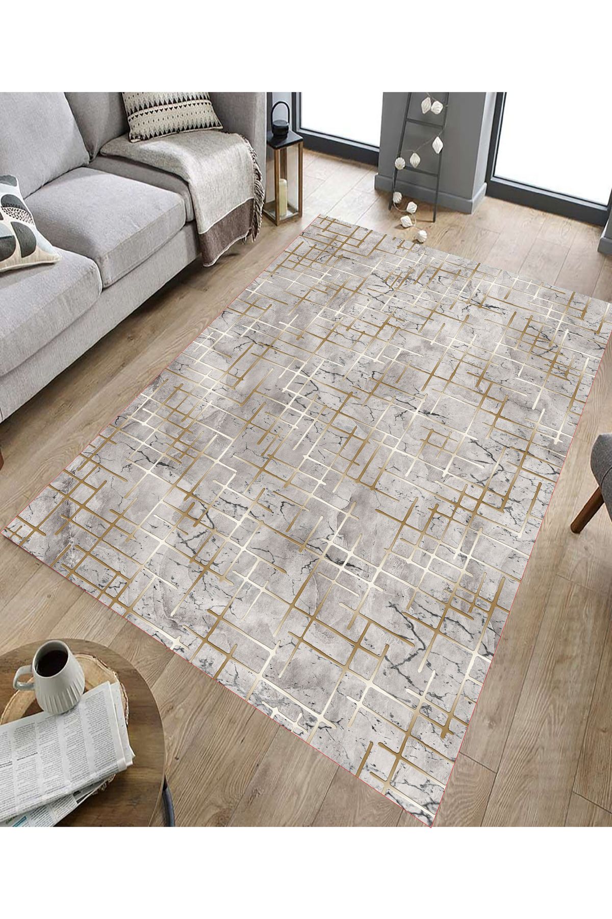 GNL HOME Çizgili Modern Desenli Dijital Baskı Yıkanabilir Salon,Mutfak,Koridor,Balkon,Ofis Halısı
