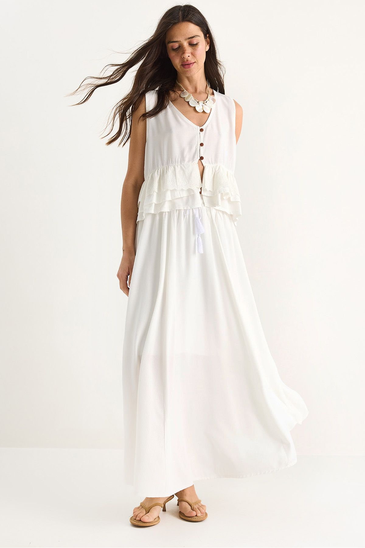 Bianco Lucci Kadın Fisto Detaylı Bluz Beli Lastikli Astarlı Etek Gofre Takım 25S1-8003 60283416