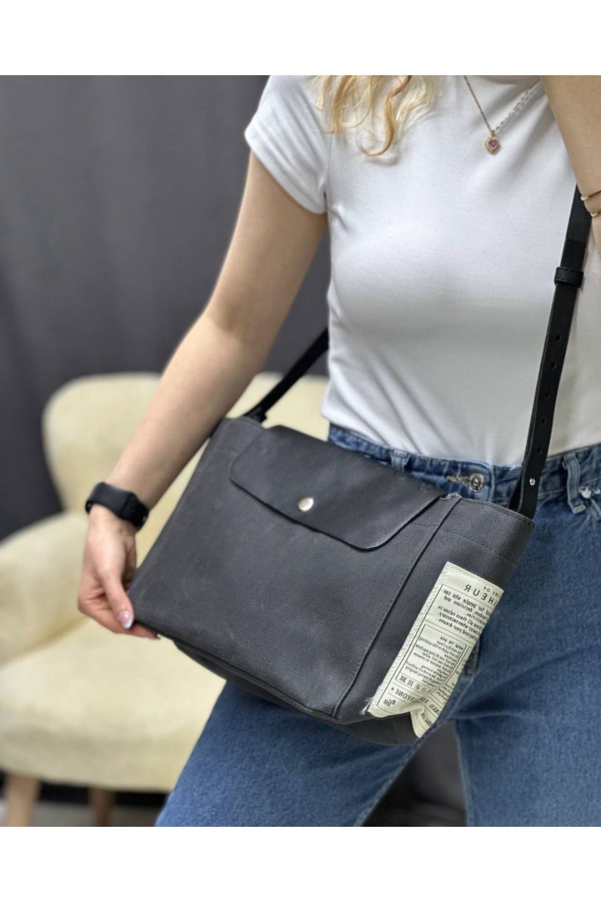 Nues Kadın Deri Ayarlanabilir Askılı Mumlu Kanvas B+Clutch El ve Omuz Çantası
