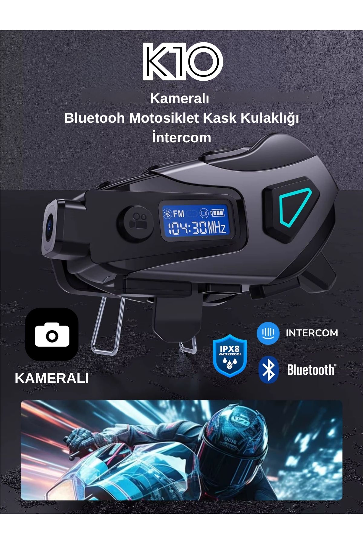 howear K10 DVR Kameralı İntercom Bluetooth Motosiklet Kask Kulaklığı Kameralı İntercom Kulaklık