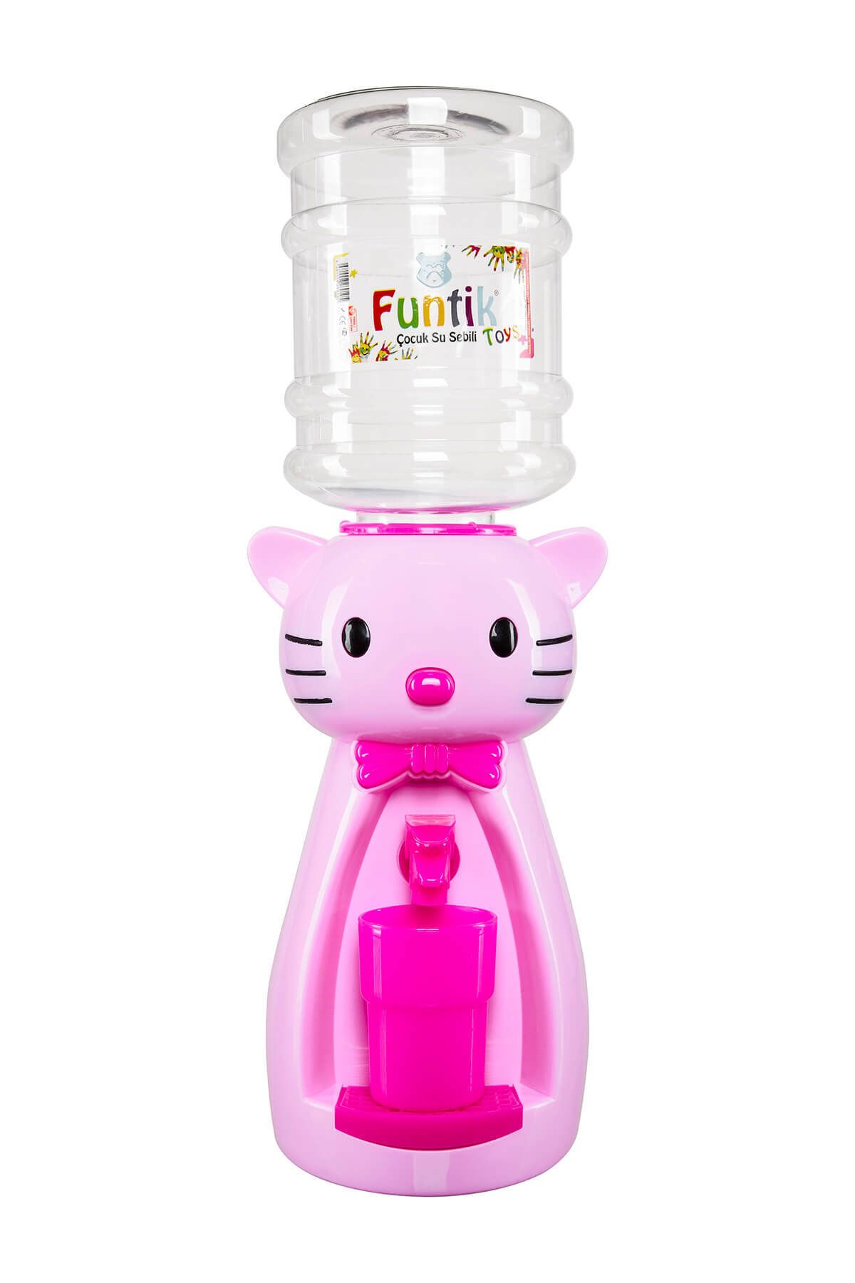 Funtik Pembe Pembe Kedi Figürlü 1,9 Litre Büyük Boy Bardaklı Sızdırmaz Çocuklar İçin Su Sebili 50 cm